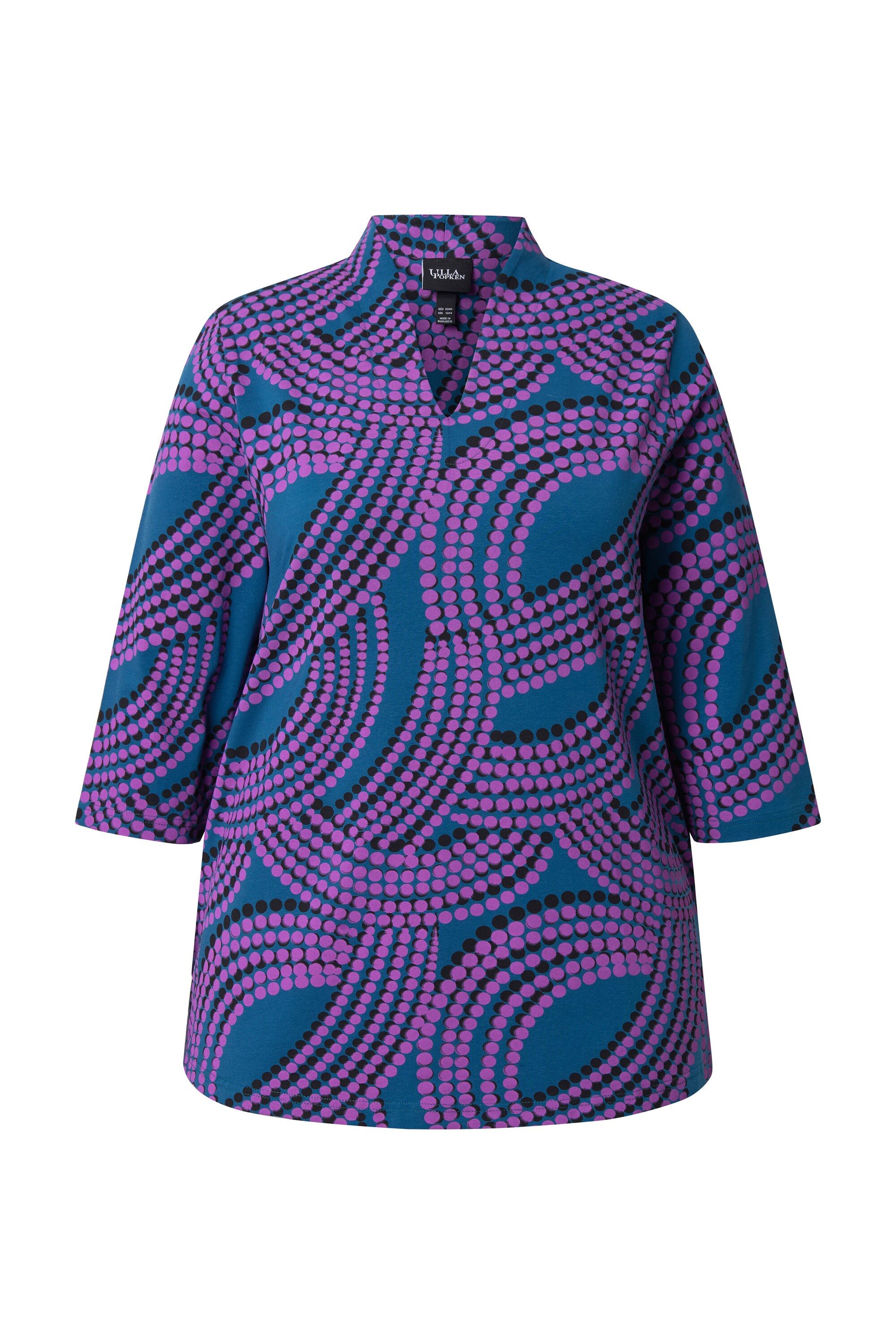 Ulla Popken T-Shirt Shirt Punkte Kelchkragen V-Ausschnitt 3/4-Arm günstig online kaufen