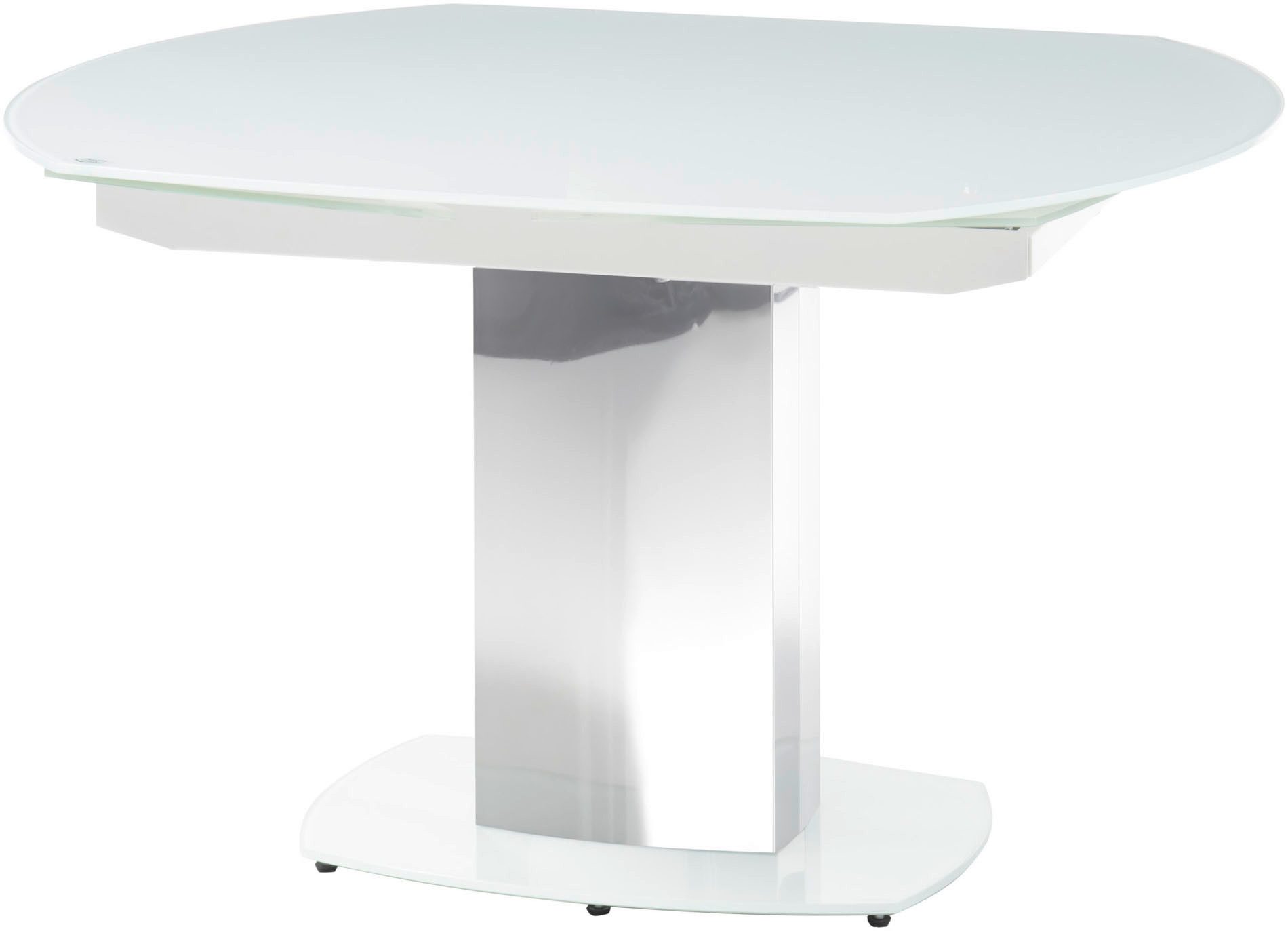 Stolkom Sp.z.o.o. Esstisch Jackson Glastisch Weiß, Tisch ausziehbar, BxHxT 130-190x75x105 cm, Automatische beidseitiger Drehauszug, Tischplatte in Super White