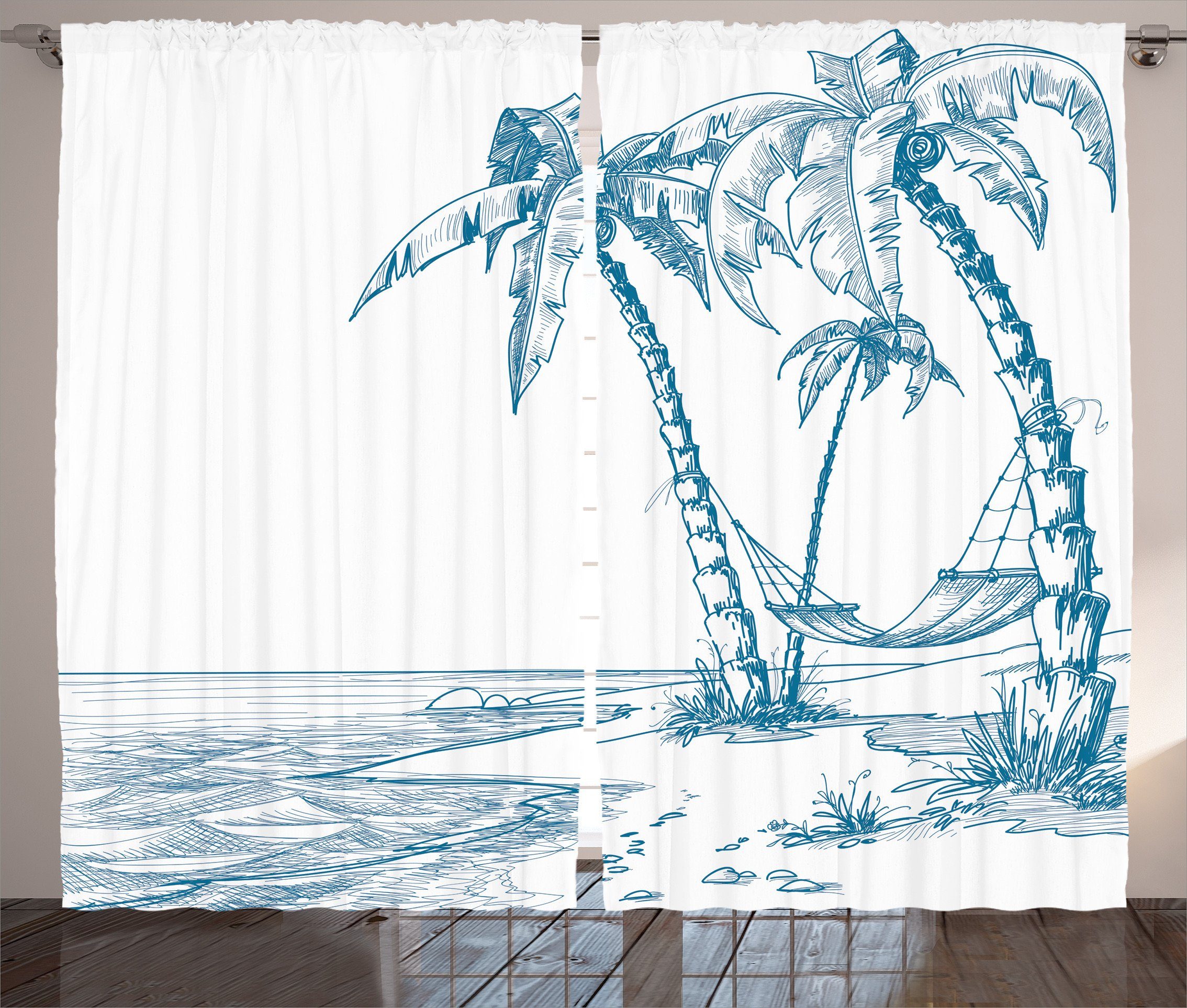 Gardine Schlafzimmer Kräuselband Vorhang Tropisch mit am Strand Haken, Schlaufen Abakuhaus, und Palmen