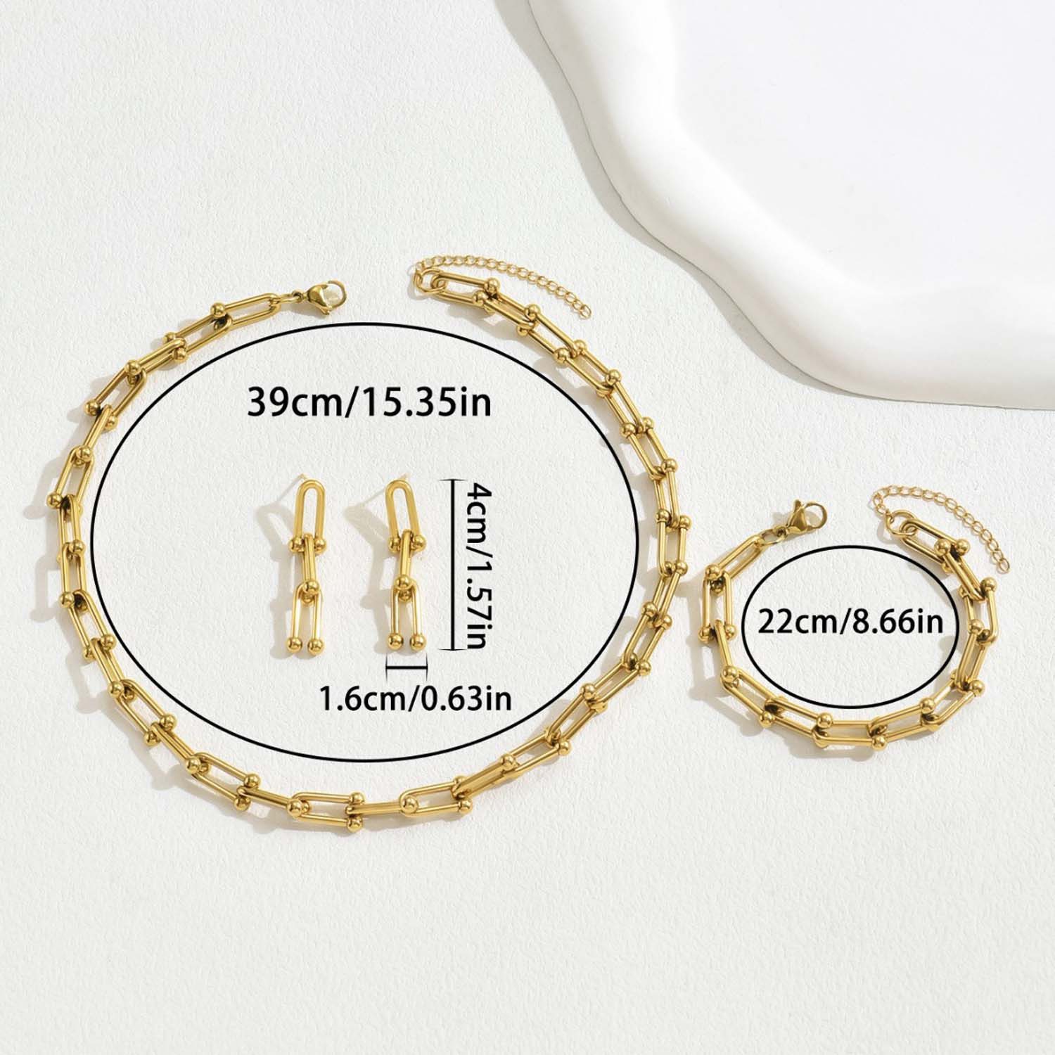 trends for living Schmuckset Schmuckset für Damen: Halskette und Ohrringe, schlichtes Armband, mit U-förmigem Hufeisenverschluss