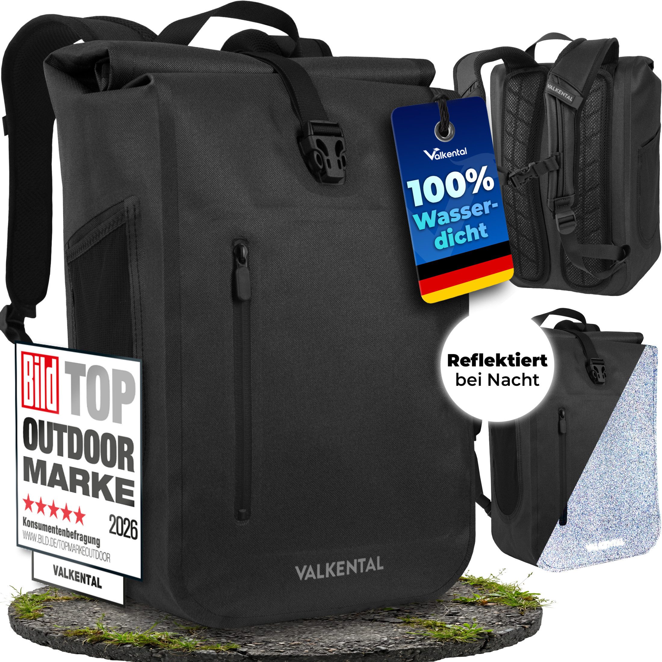 Valkental Tagesrucksack Alltags- & Freizeitrucksack wasserdicht & vollreflektierend 28L
