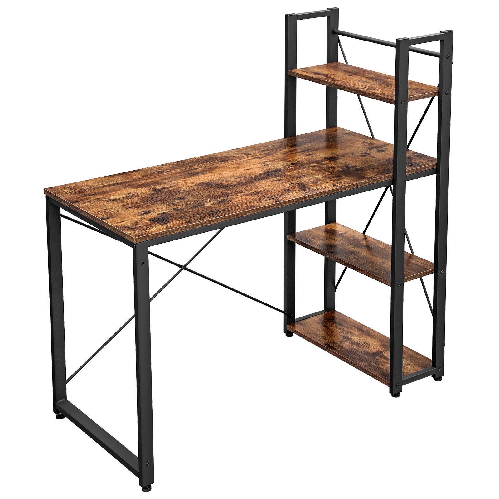 VASAGLE Schreibtisch Computertisch, 120 / 137,2 cm, mit Regalböden rechts oder links