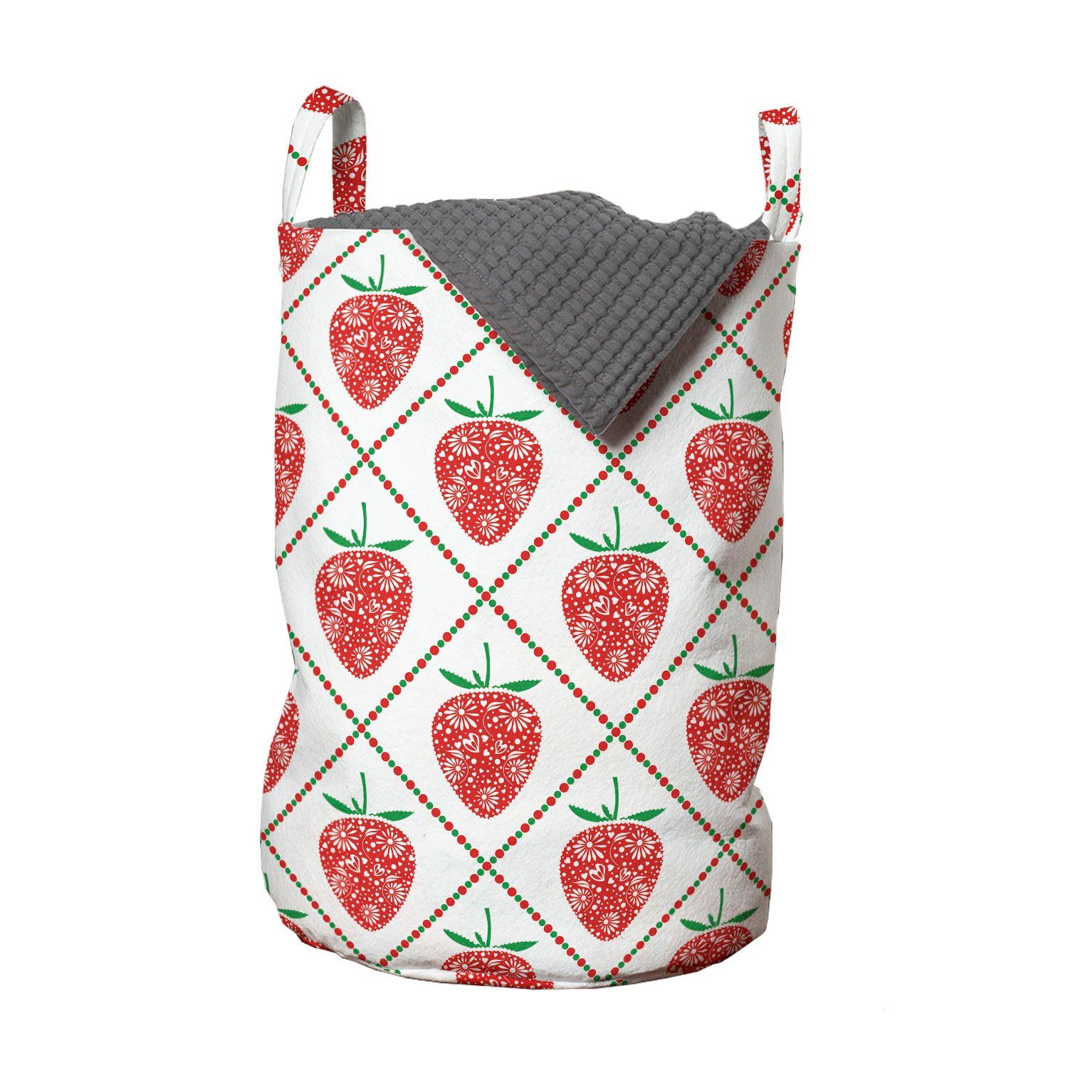 Abakuhaus Wäschesäckchen Wäschekorb mit Griffen Kordelzugverschluss für Waschsalons, Frucht-Kunst Strawberry Rhombus Dots