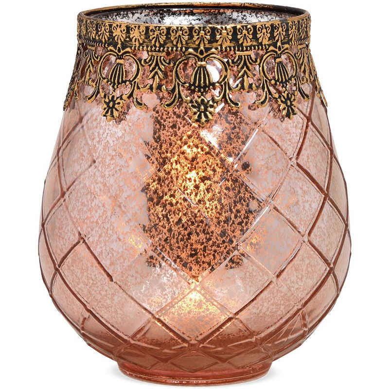 matches21 HOME & HOBBY Kerzenhalter Windlicht orientalisch antiklook Glas & Metall pink Ø 16x18 cm