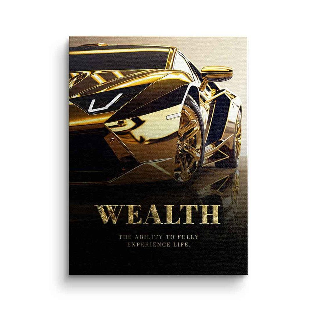 Rahmen Leinwandbild, gold Luxus goldener Motivationszitat DOTCOMCANVAS® Leinwandbild Auto Motivationsspruch wealth