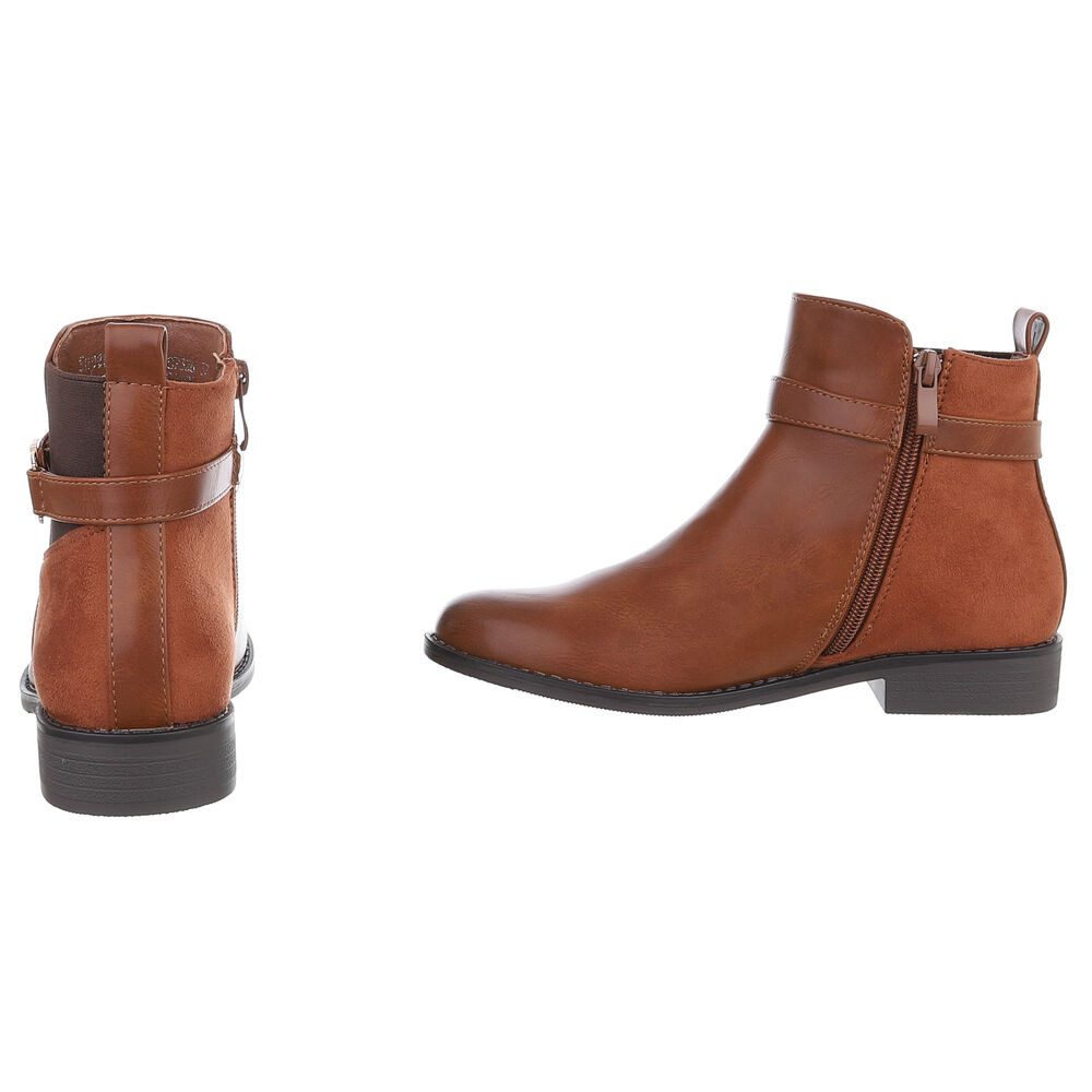 Ital-Design Elegante Damen Stiefeletten mit Schnalle für Herbst/Winter Stiefelette (90169407) Blockabsatz Chelsea Boots in Camel