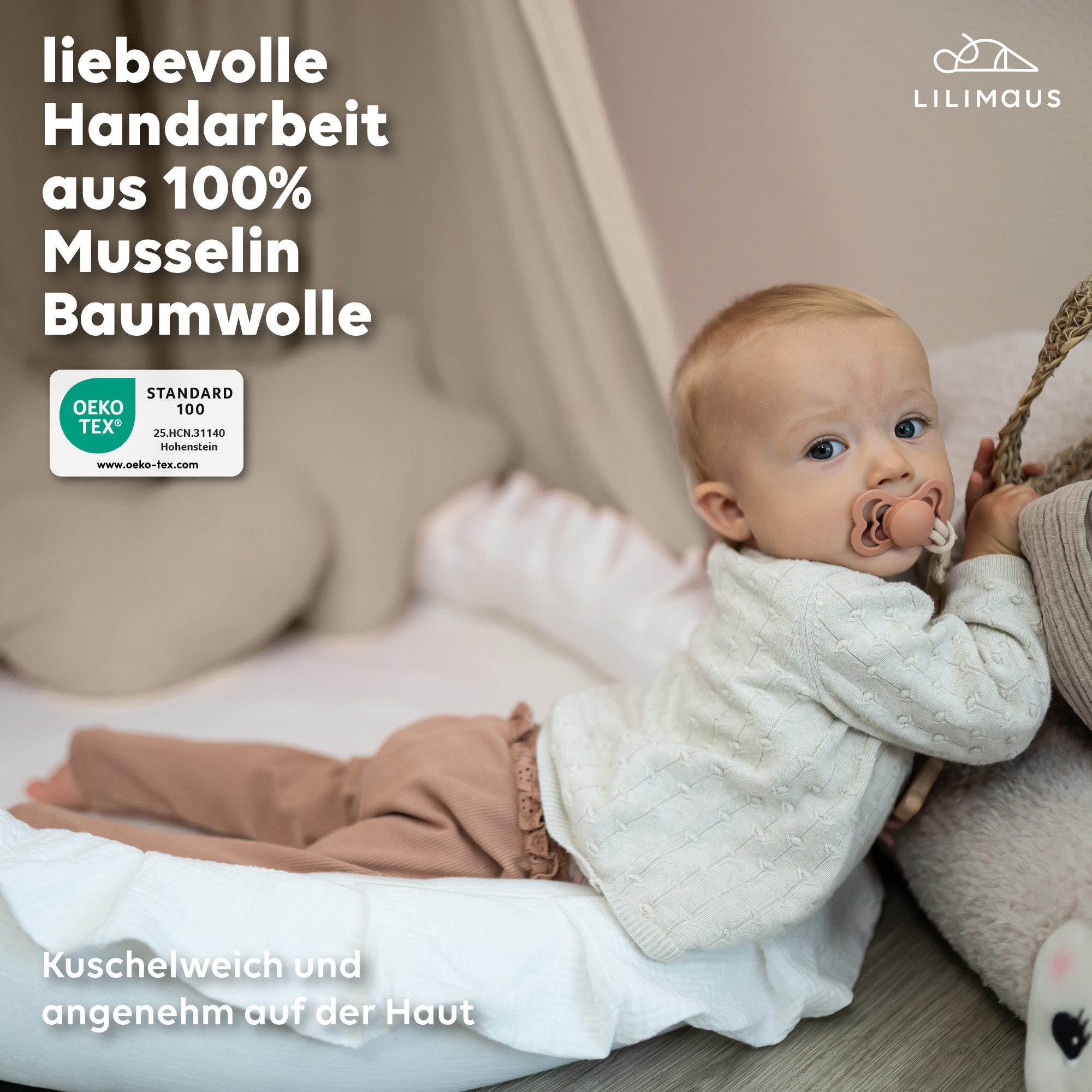 lilimaus Bodenkissen Sitzkissen für Kinder aus Musselin - Spielmatte & Kuschelecke, mit zarter Rüscheneinfassung - zum Lesen, Spielen & Kuscheln