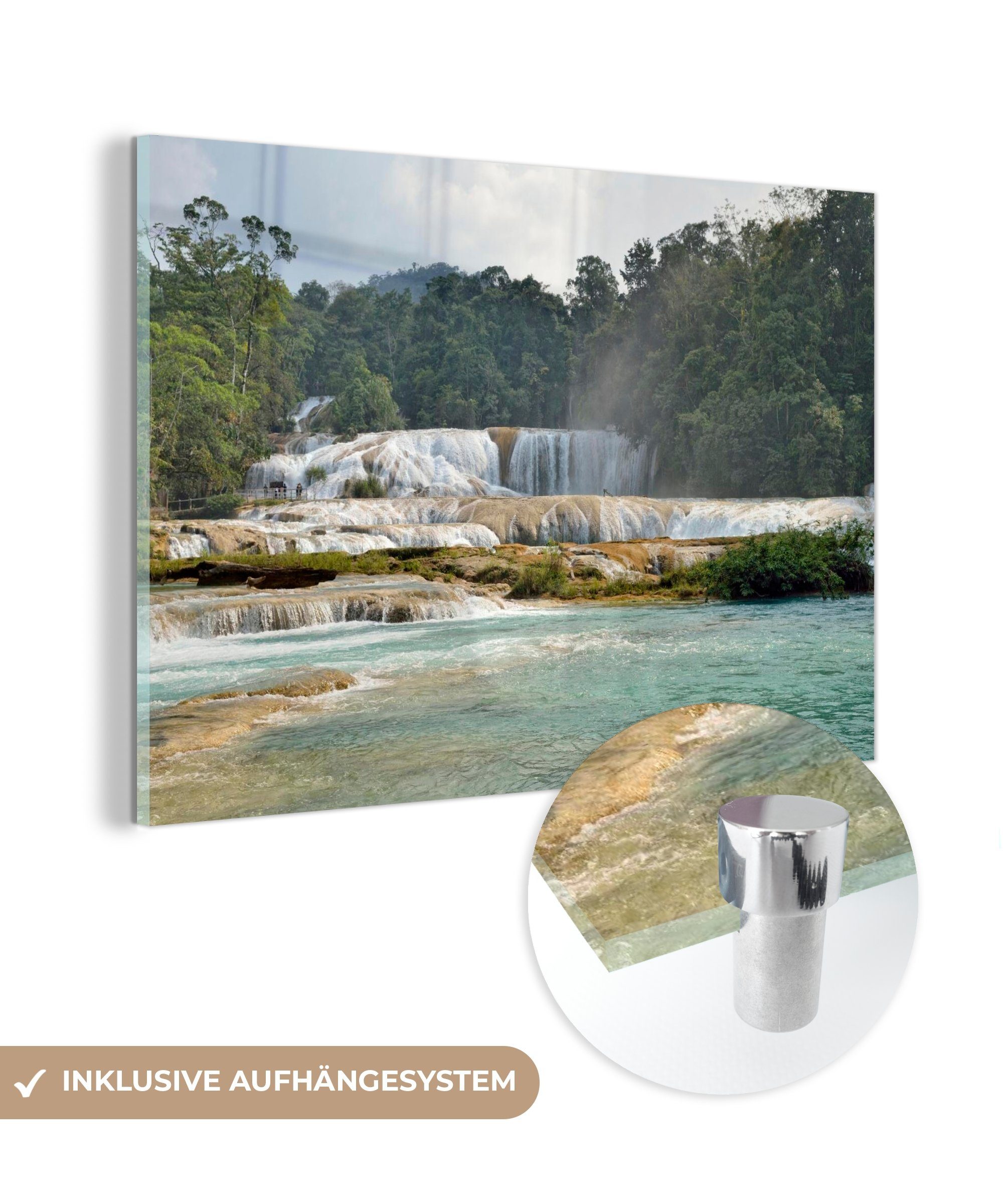 MuchoWow Acrylglasbild Vorderseite des Wasserfalls Palenque Mexiko, (1 St), Acrylglasbilder Wohnzimmer & Schlafzimmer