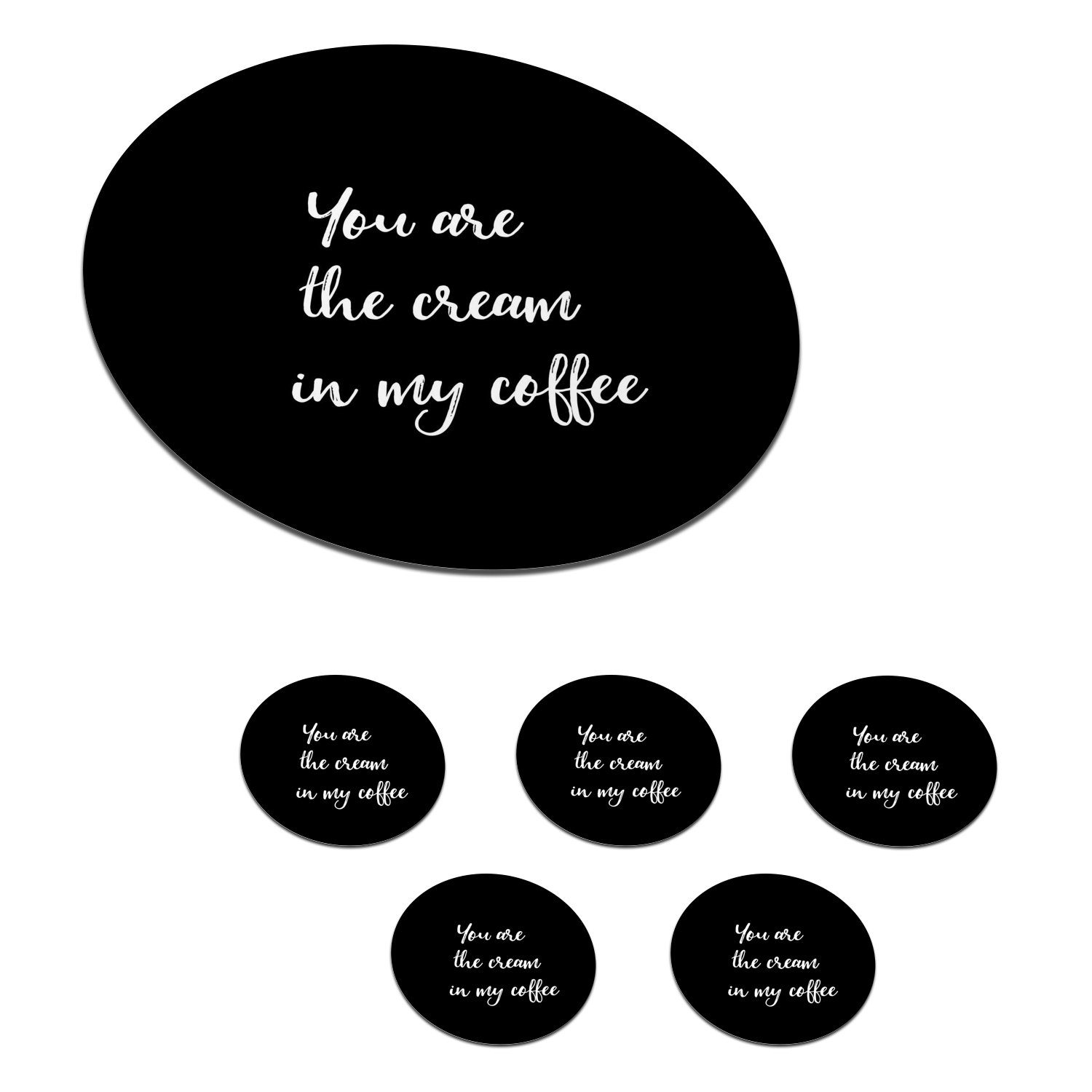 MuchoWow Glasuntersetzer Sprichwörter - Du bist die Sahne in meinem Kaffee - Zitate - Partner, Zubehör für Gläser, 6-tlg., Getränkeuntersetzer, Tassenuntersetzer, Korkuntersetzer, Tasse, Becher