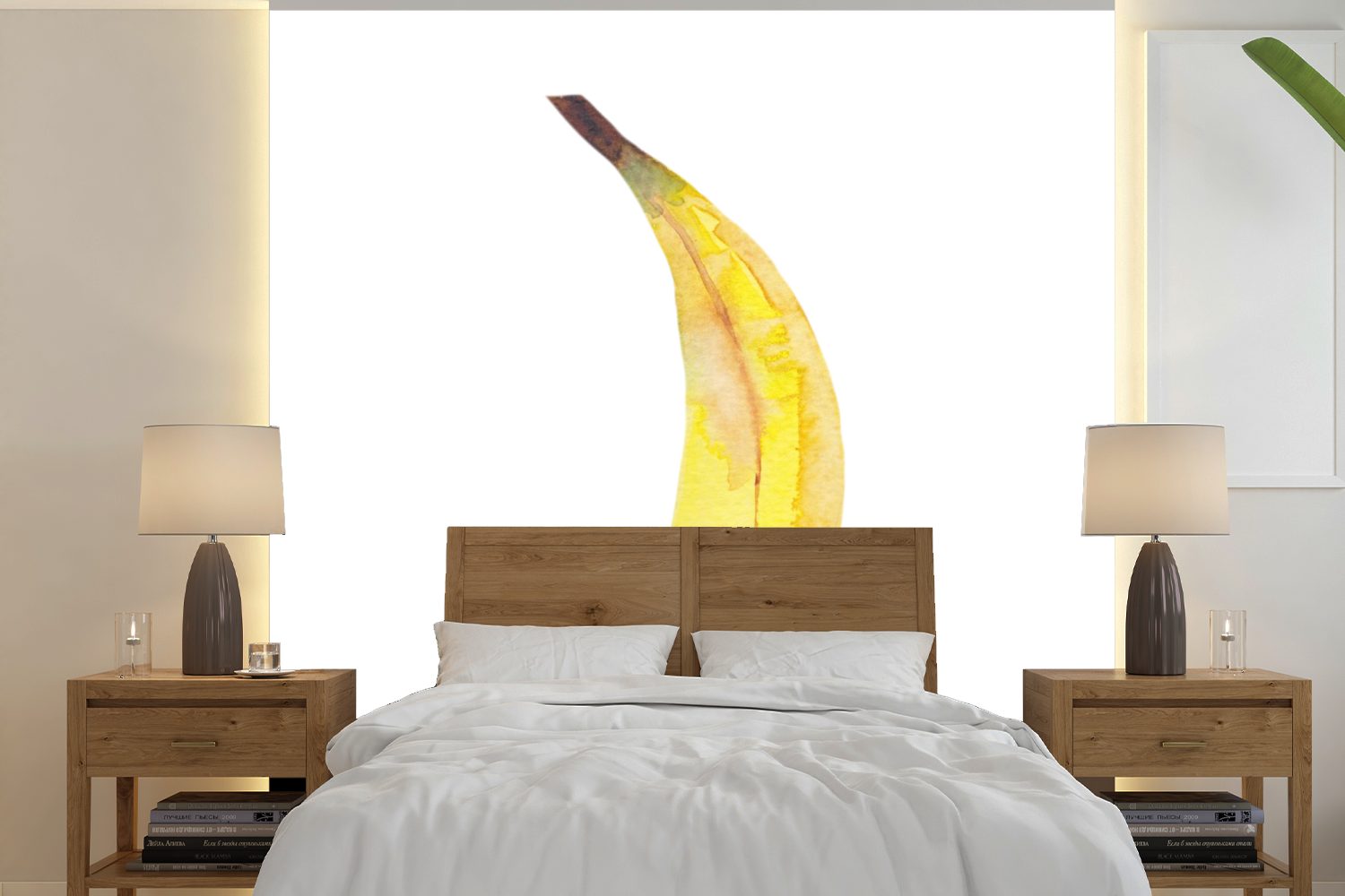 Wohnzimmer Banane St), Weiß, für Tapete Schlafzimmer, (5 MuchoWow bedruckt, - Matt, Aquarell oder - Fototapete Wandtapete Vinyl