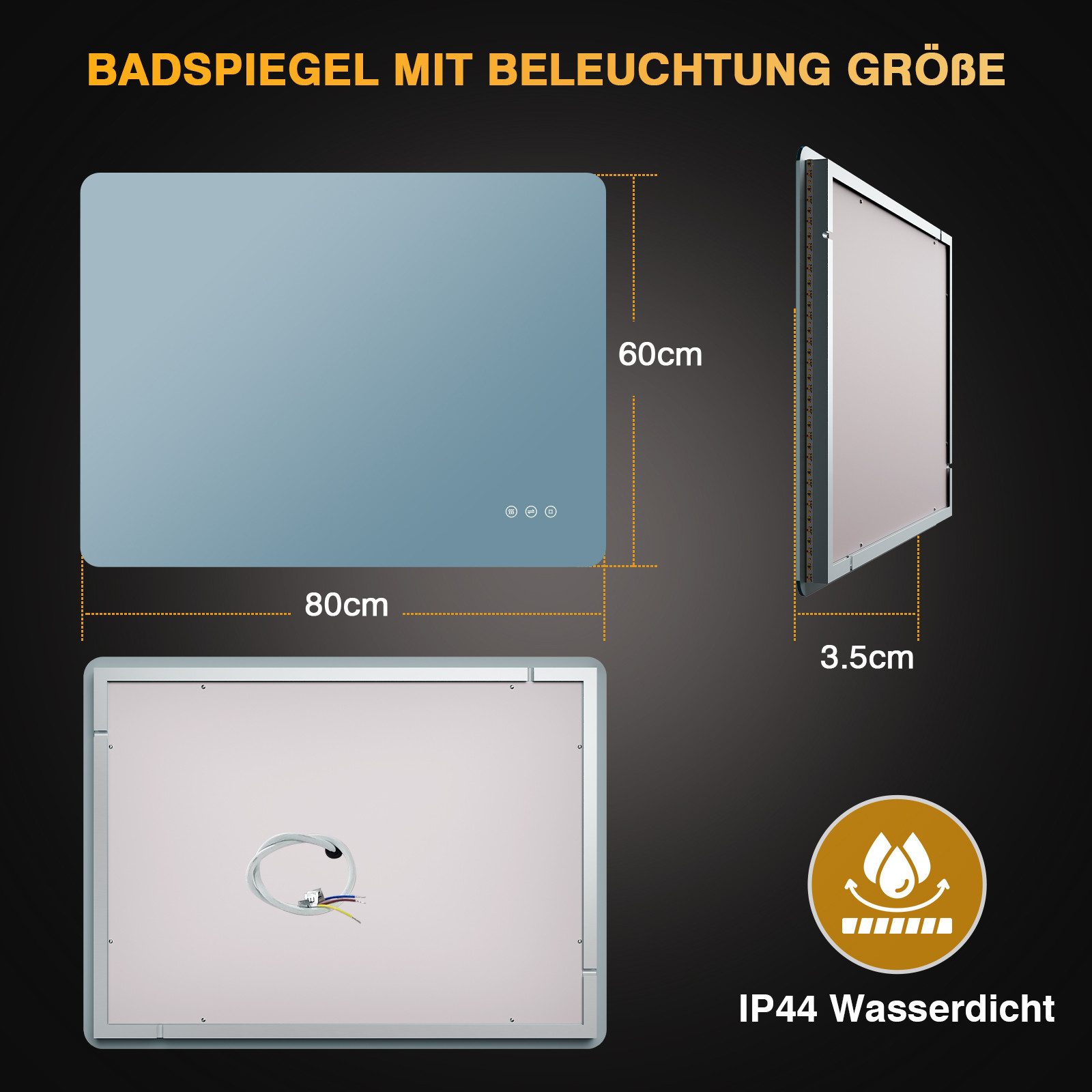 PESENXAN Badspiegel mit Beleuchtung, LED Badezimmerspiegel mit 3 Lichtfarbe günstig online kaufen