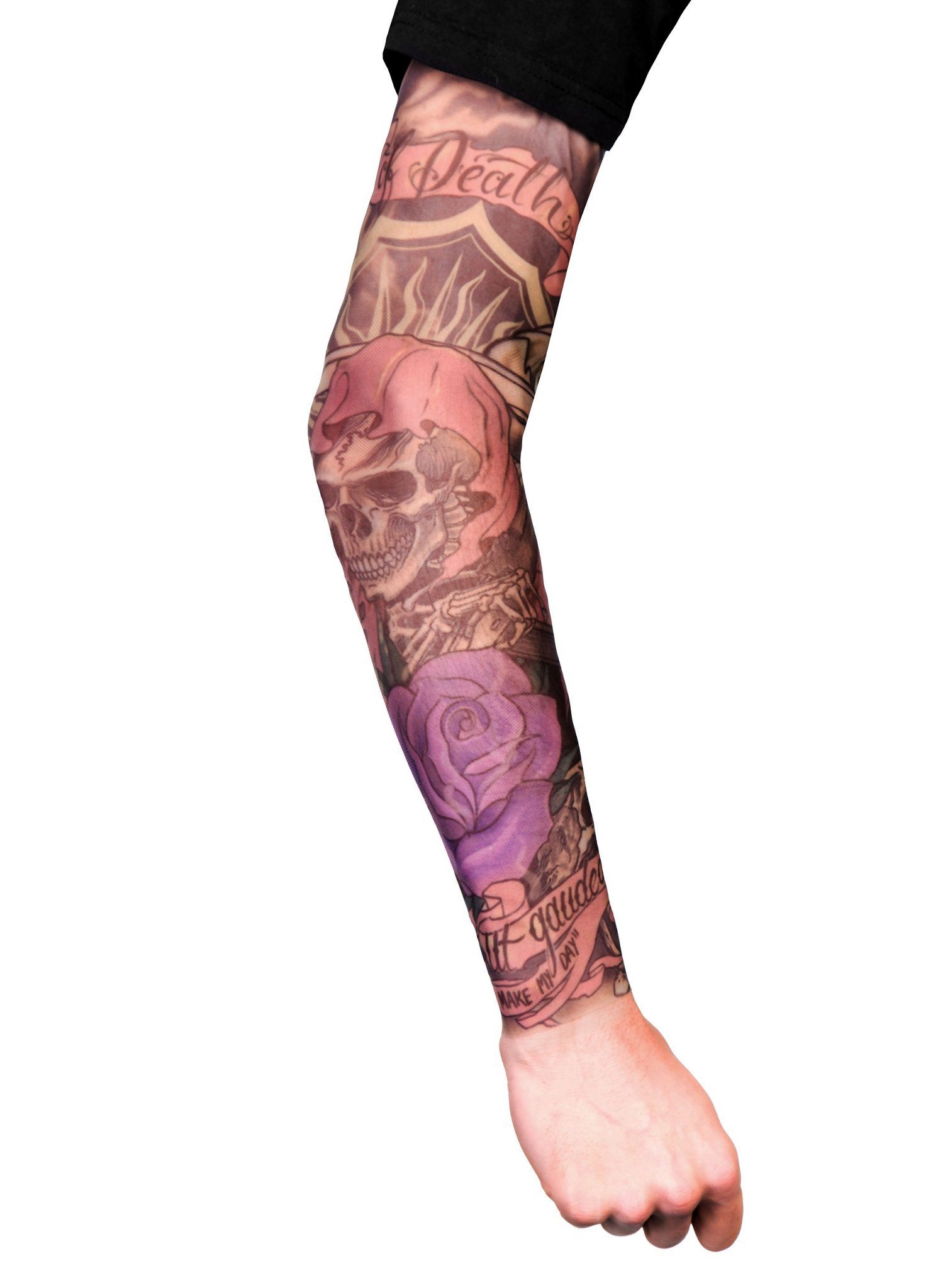 Maskworld Kostüm Death Tattoo Ärmel - Fasching Halloween Karneval, Tattoo Sleeve - täuschend echte Tätowierung zum Überziehen