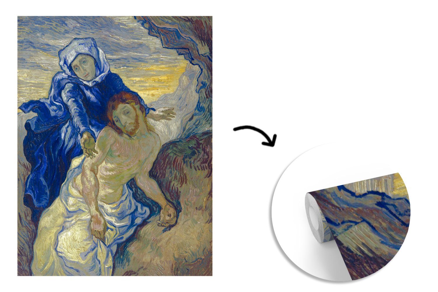 Vincent Fototapete St), bedruckt, MuchoWow Vliestapete Delacroix) für Küche, (3 Fototapete van Matt, Pietà (nach Wohnzimmer - Schlafzimmer Gogh,