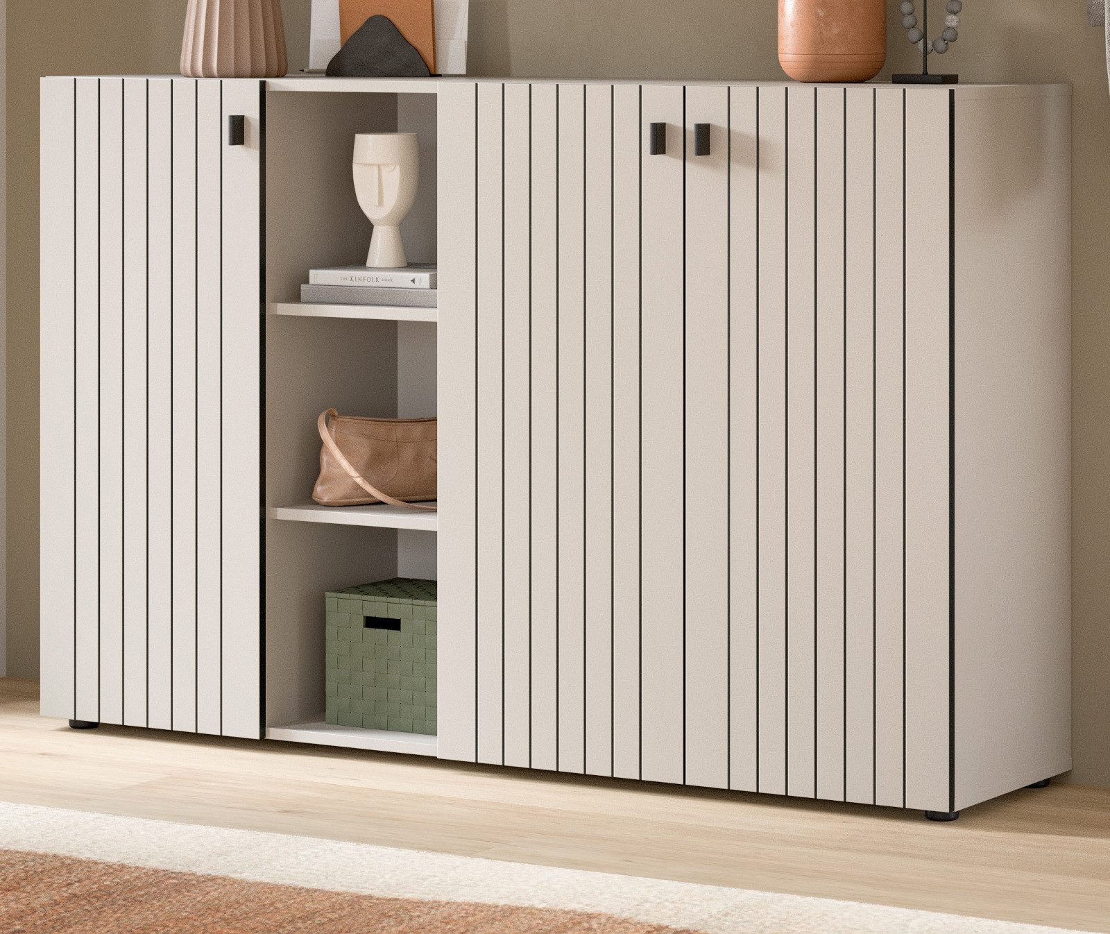 Inn.Furn Kombikommode Loreno (Flurkommode / Schuhschrank in Kaschmir und Schwarz, 3-türig, 150 x 96 cm), mit 9 Fächern