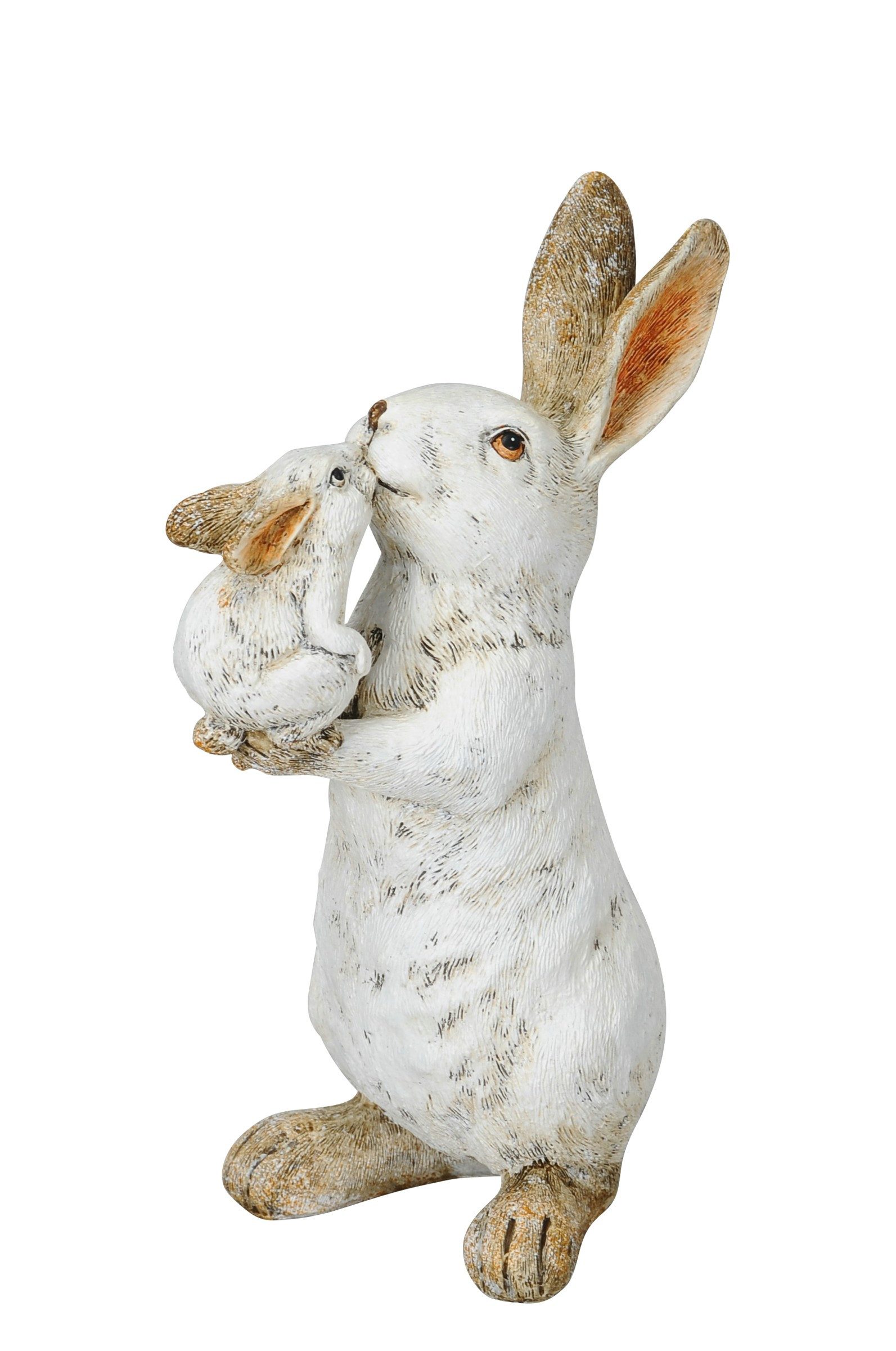 Osterhase Hase mit Kind Ostern Figur weiss Polyresin 7,5x10cm H17cm Skulptur