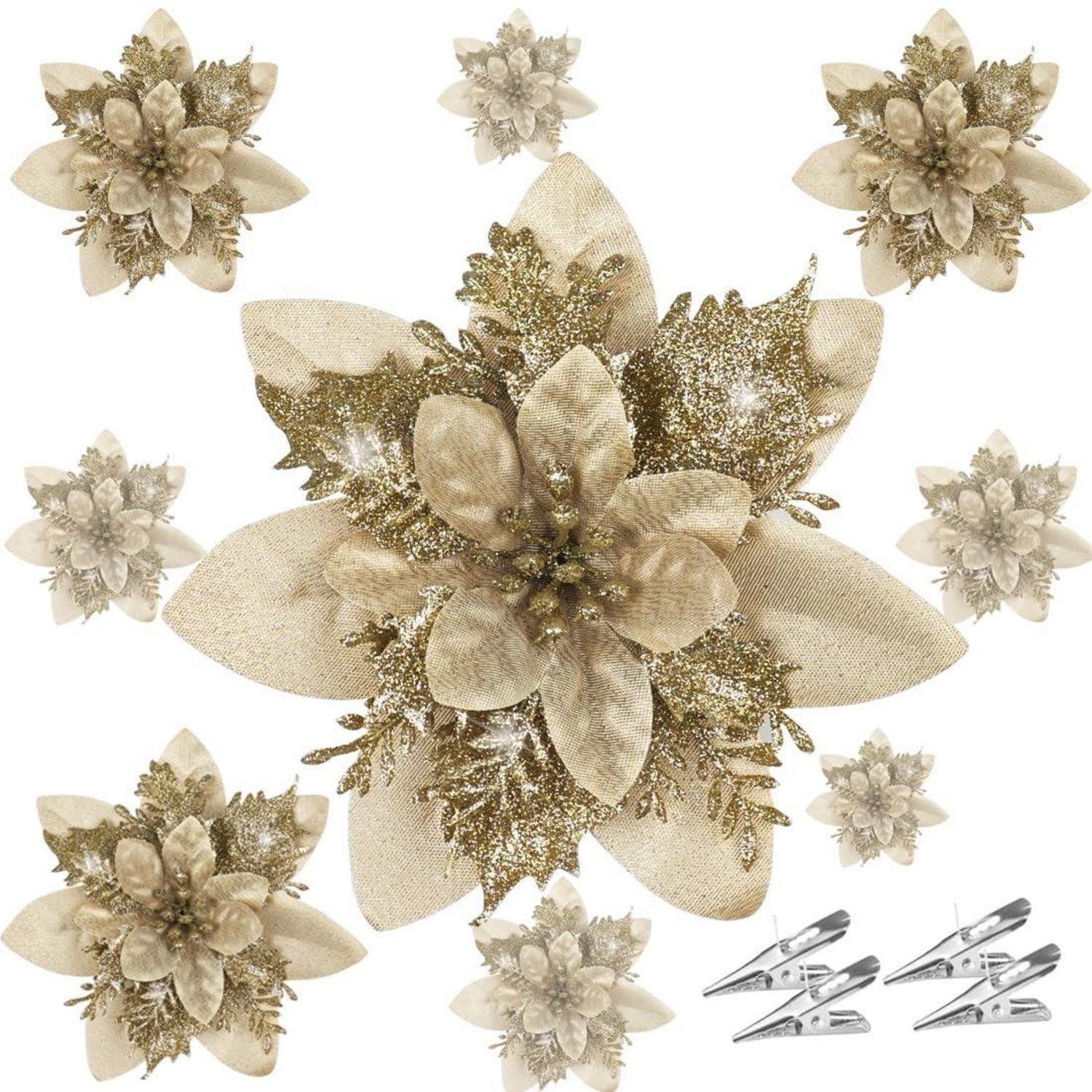 Kunstblume Weihnachtsblumen mit Clips 20 Stk Gold, LuxusKollektion