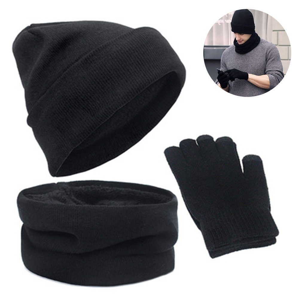 Lubgitsr Mütze & Schal Winter Warm Mütze Loop Schal und Touchscreen Handschuhe Set