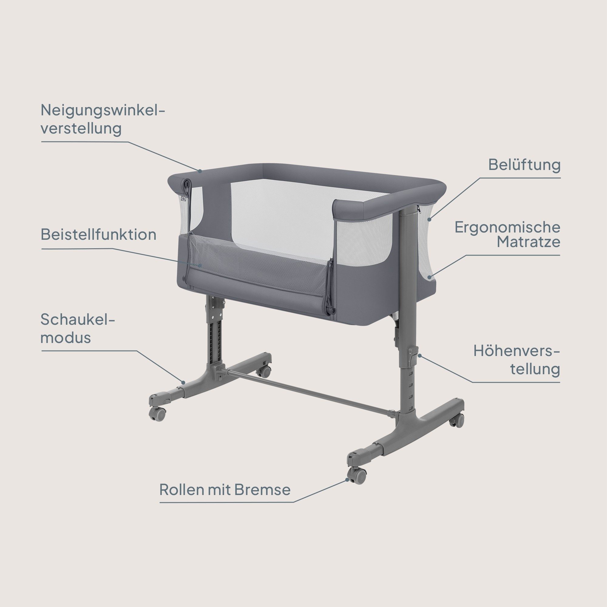 lionelo Baby-Reisebett AURORA, 3-in-1: Beistellbett, Babywiege, freistehendes Babybett