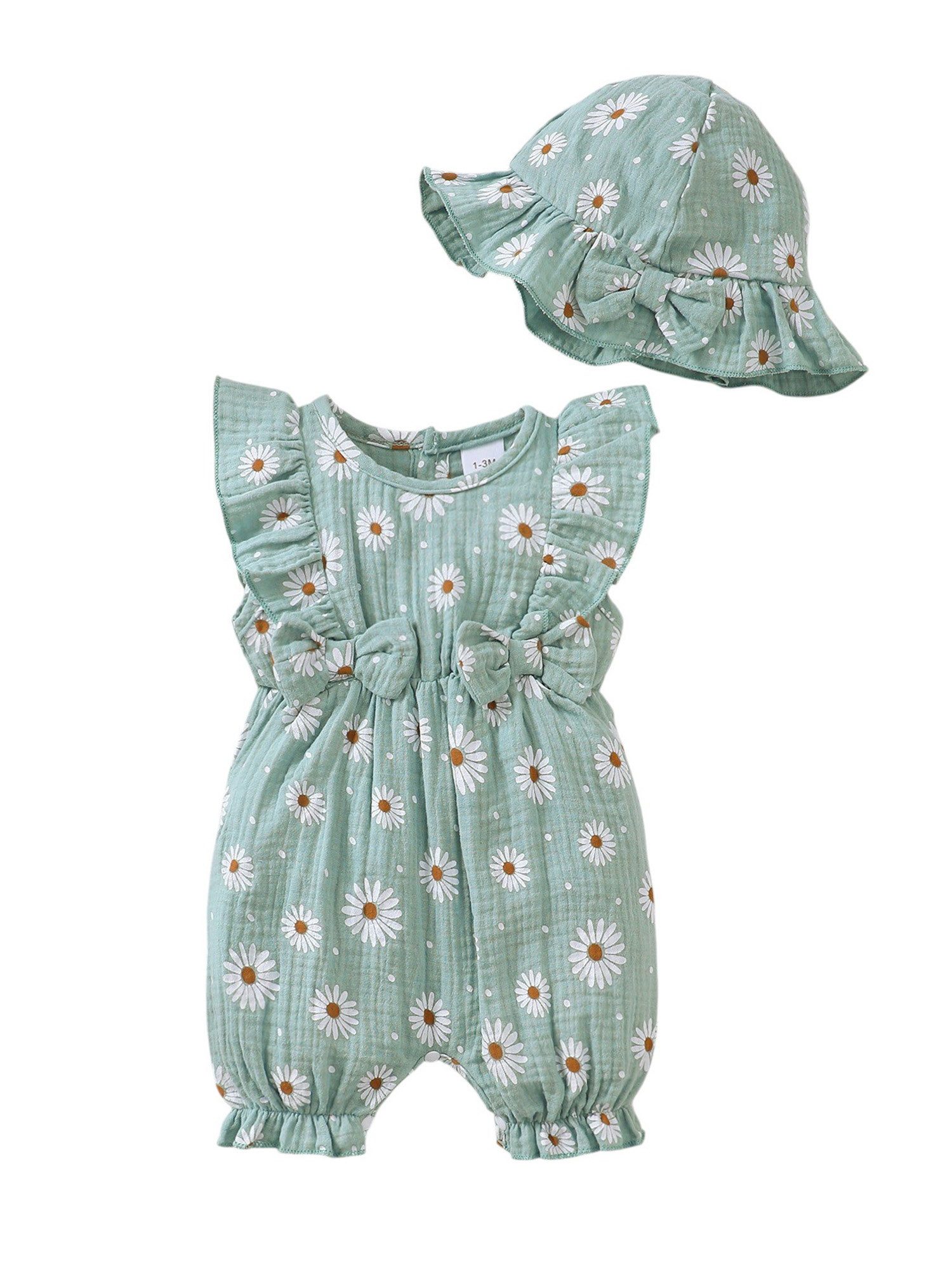 Gluckids Strampler Süßer kurzarm Body & Mütze mit Blumendruck für Babymädchen (Set, 2-tlg) Sommer Babykleidung aus Baumwolle, mit Rüschen