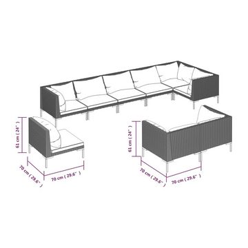 furnicato Garten-Essgruppe 9-tlg. Garten-Lounge-Set mit Kissen Rund Rattan Dunkelgrau