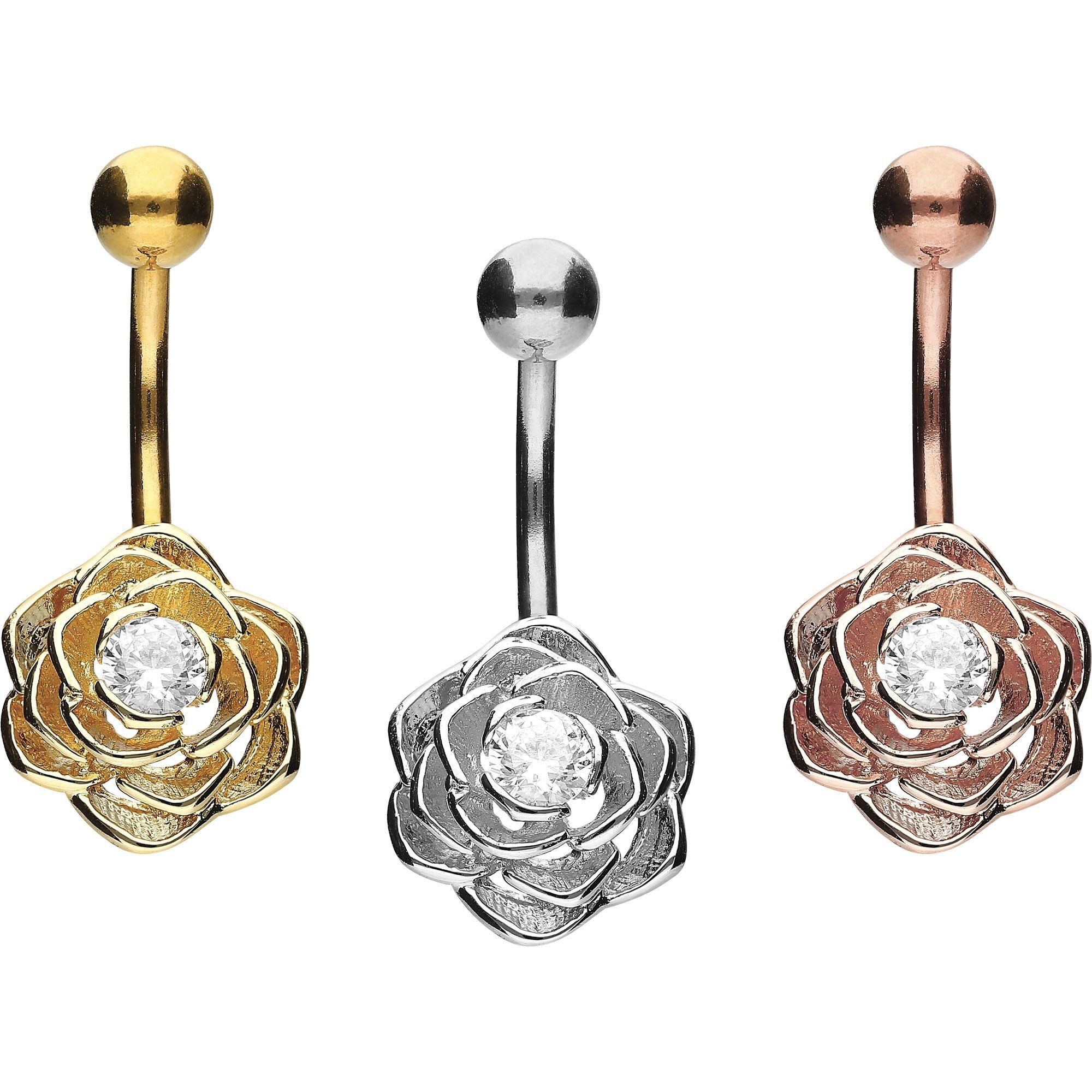 PIERCINGLINE Bauchnabelpiercing Chirurgenstahl Bananabell mit Brass-Design BLUME (Bananabells, 1-tlg)