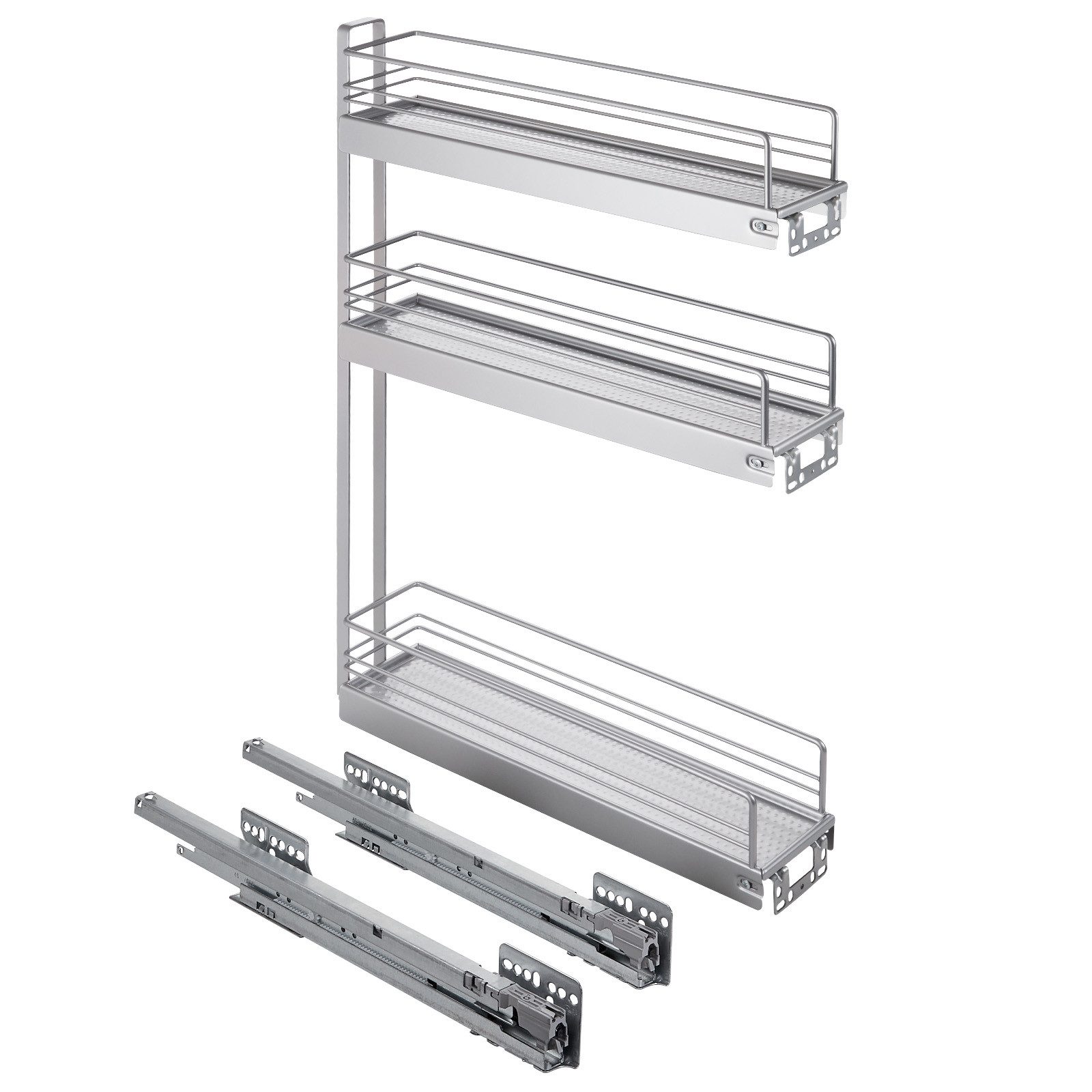 SO-TECH® Auszugsunterschrank 15er Unterschrankauszug Classic 90° silbergrau 3-etagig Seitenmontage rechts passend für 15 cm breite Schränke