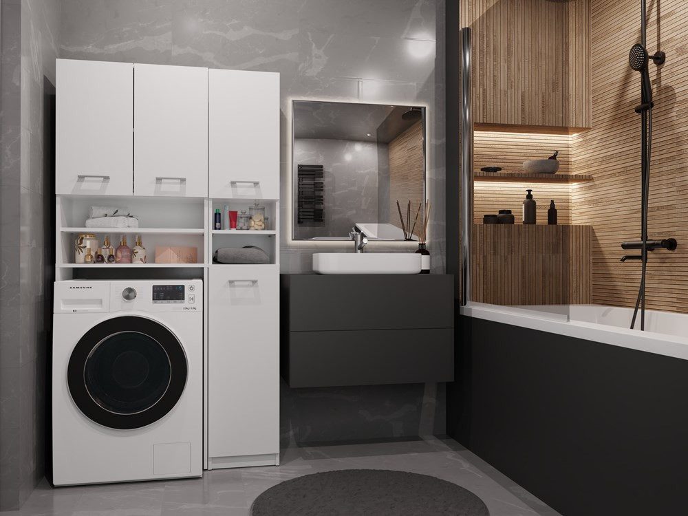 Raumhirsch Furniture Badkommode Badezimmer-Schrank-Set - Waschmaschinenschrank (Badezimmer-Set, 2-teilig) Maße 30 x 90 x 180 cm)