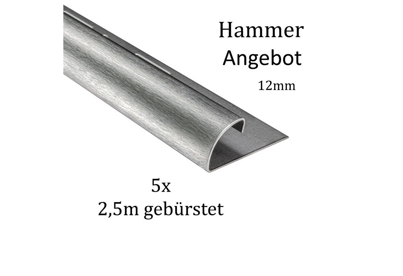 Thumbnail - tktrading24 Abschlussprofil 5x Viertelkreis Fliesenprofil Edelstahl 250cm 12mm Gebürstet (Set, 5er)