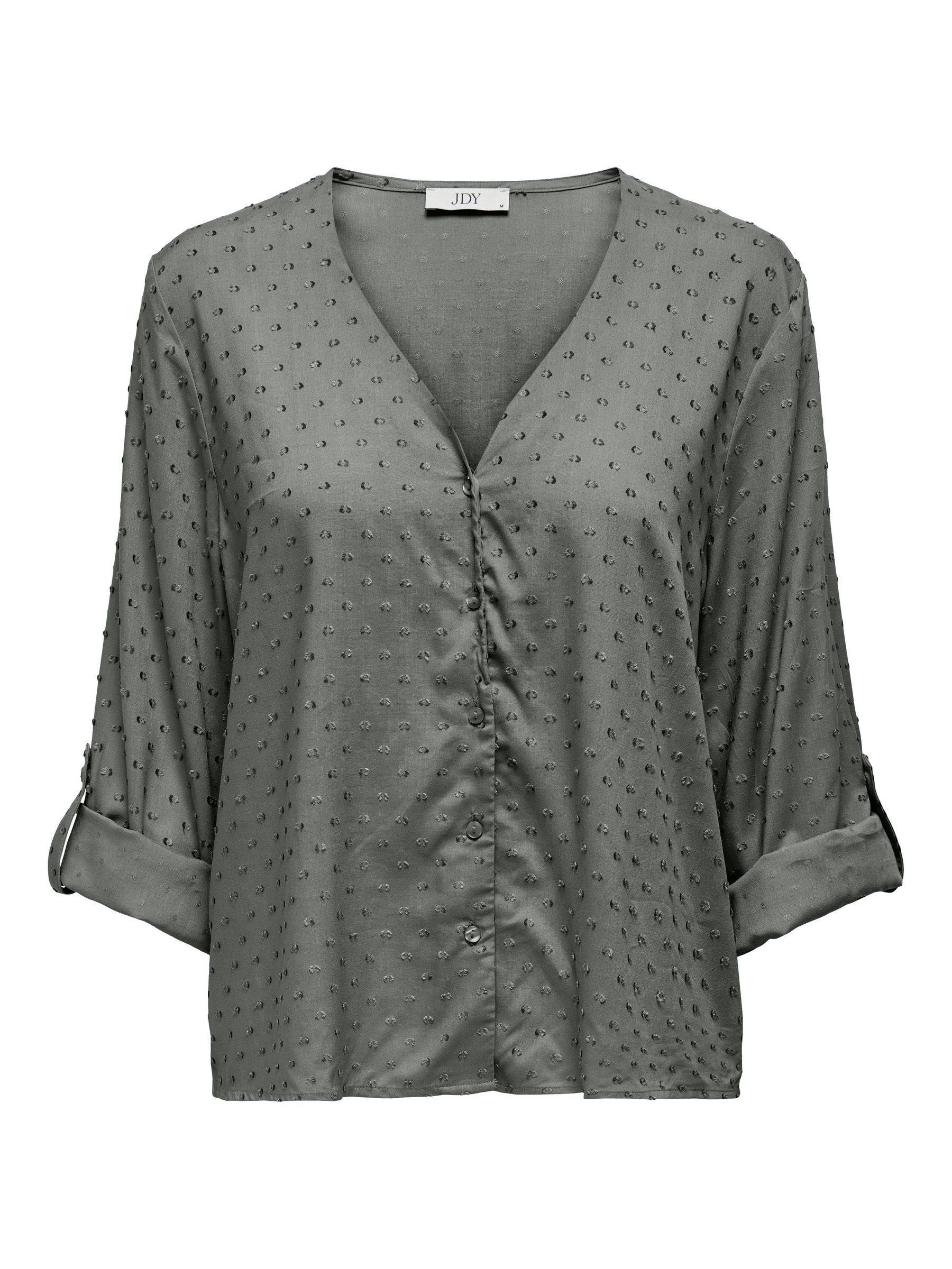 JACQUELINE de YONG Blusenshirt Haifischkragen Knopfleiste voluminöse Ärmel JDYDIANA LIFE 7/8 DOBBY SHIRT WVN NOOS