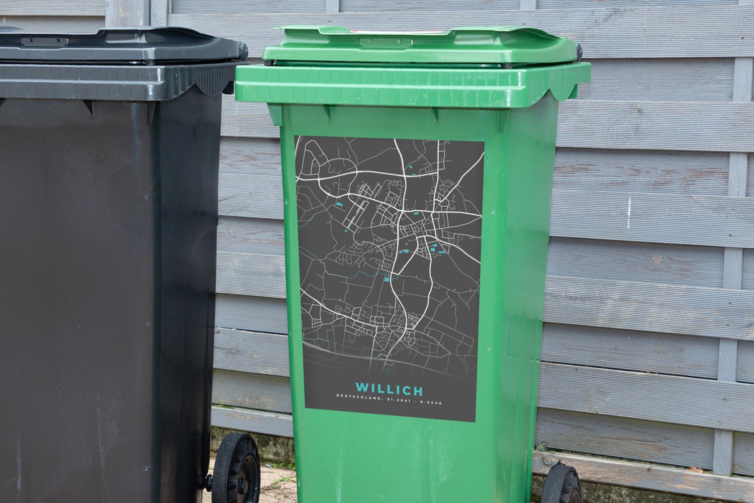 MuchoWow Wandsticker Stadtplan - Mülleimer-aufkleber, Container, - (1 - Sticker, Abfalbehälter Willich Deutschland Karte - St), - Mülltonne, Karte Blau