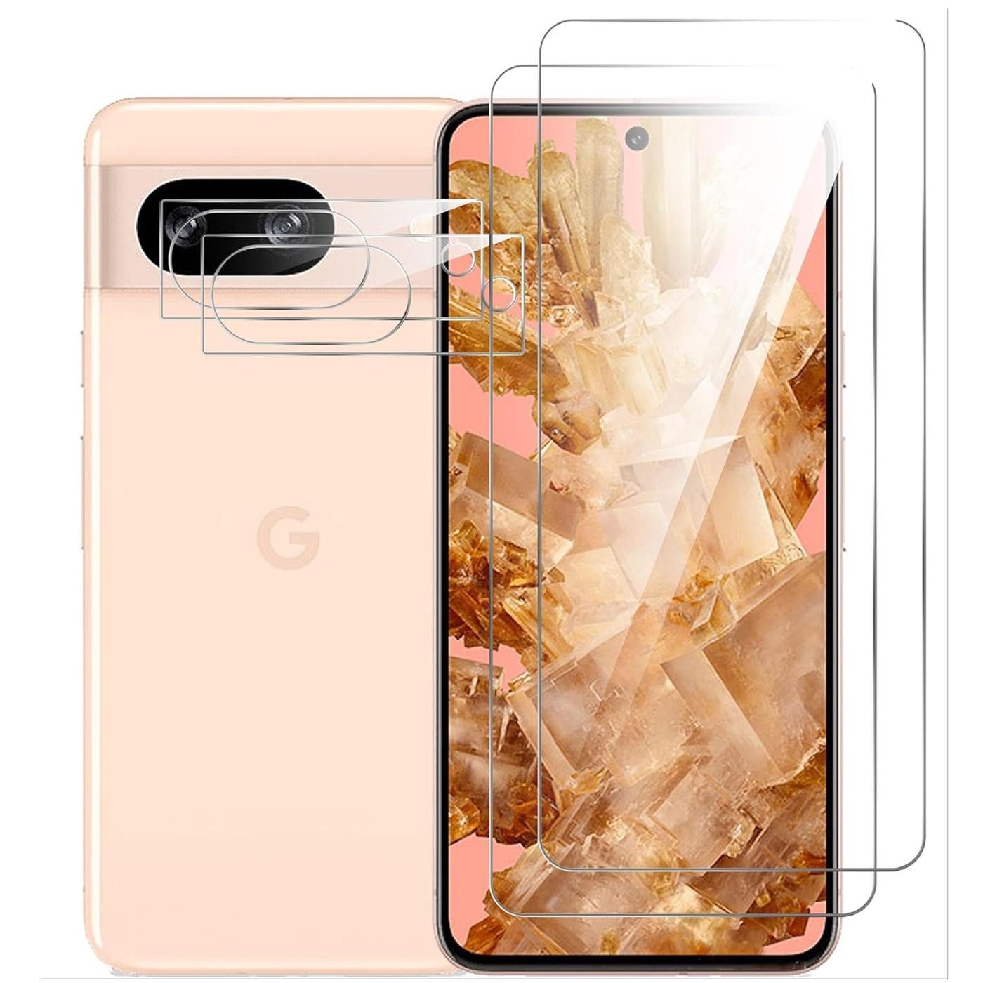 CoolGadget Schutzfolie Panzerfolie für Google Pixel 8a, (Spar-Set 4in1, 2x Displayschutz, 2x Kameraschutz), Panzerglas Schutzfolie für Google Pixel 8a