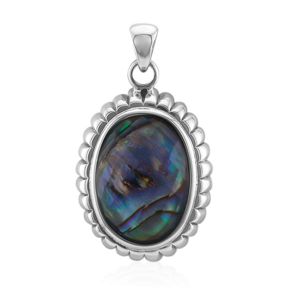 Kettenanhänger Cavill Edelsteinanhänger 925 Silber, 5,26 ct Weißer Quarz, Abalone