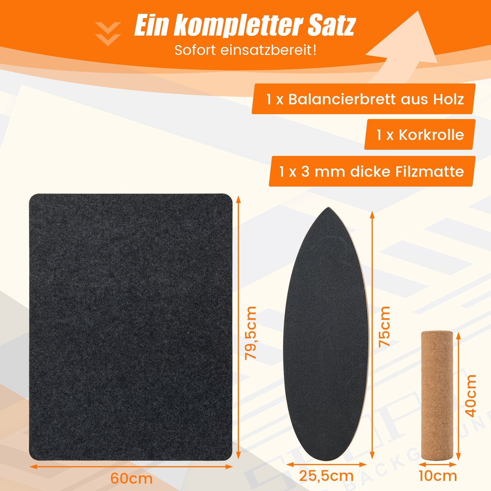 COSTWAY Balanceboard, aus Holz, für zuhause, inkl. Korkrolle, bis 227kg