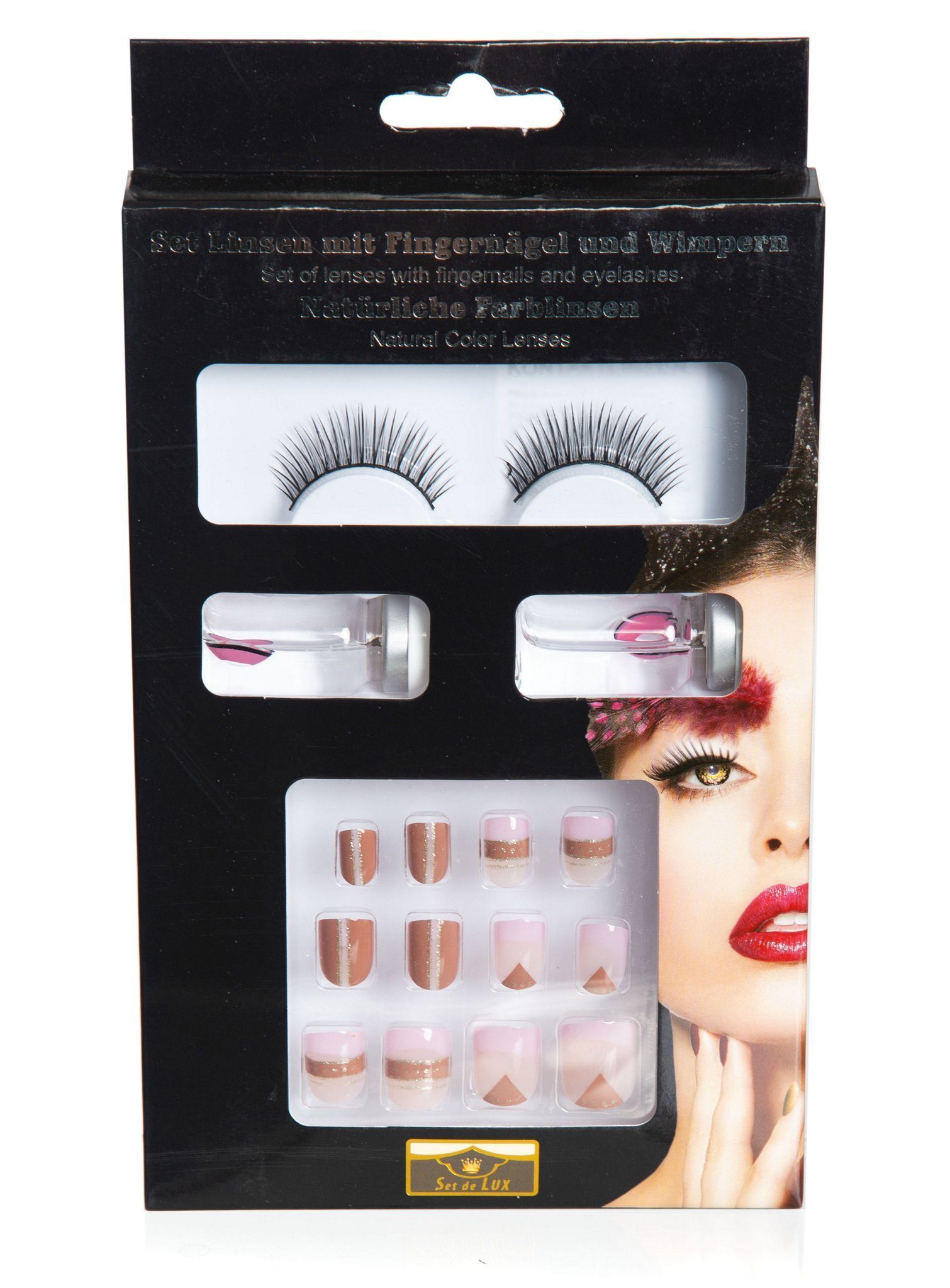 Metamorph Bandwimpern SFX Kontaktlinsen Fingernägeln rosa-bronze, und Wimpern, Make-up Schminkset mit Set Kompaktes