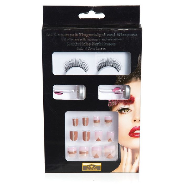 Metamorph Schmink-Set SFX Make-up Set rosa-bronze Kompaktes Schminkset mit Wimpern Kontaktlinsen und Fingernägeln