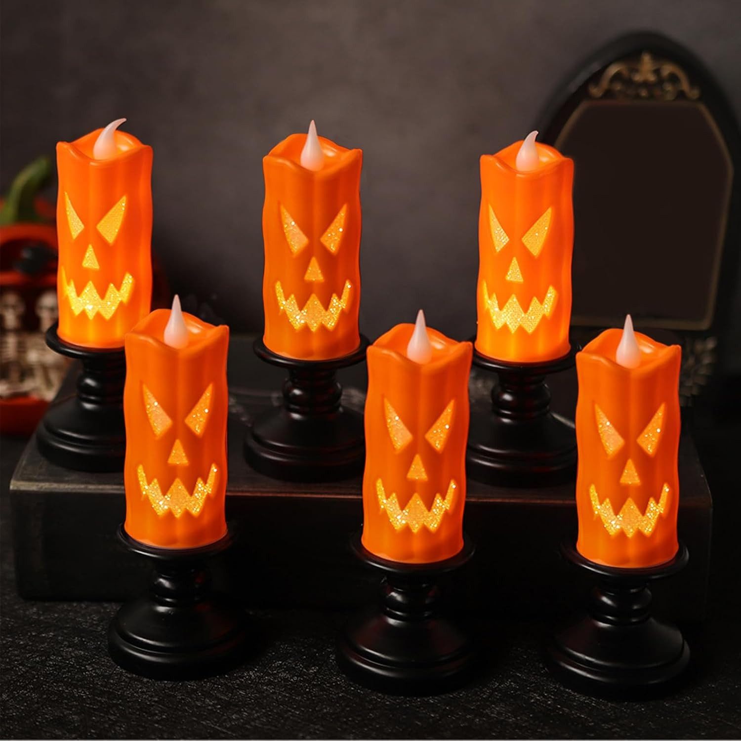 FELIXLEO Adventskerze 6 Stück Halloween Deko Kürbis Kerzen, LED, Innen Outdoor, Herbstdeko (1-tlg)