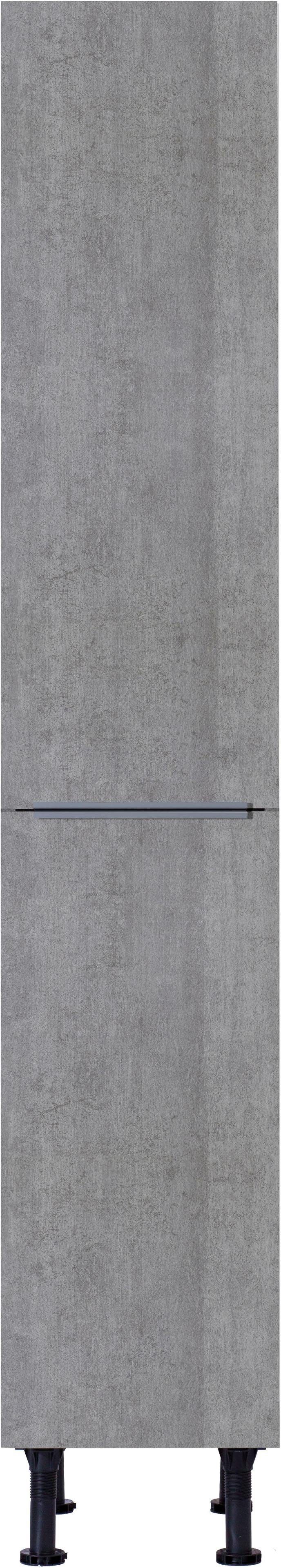 Breite 30 cm | OPTIFIT Apothekerschrank 4 betonfarben mit betonfarben Ablagen, und Soft-Close-Funktion, 2 Tara Vollauszügen