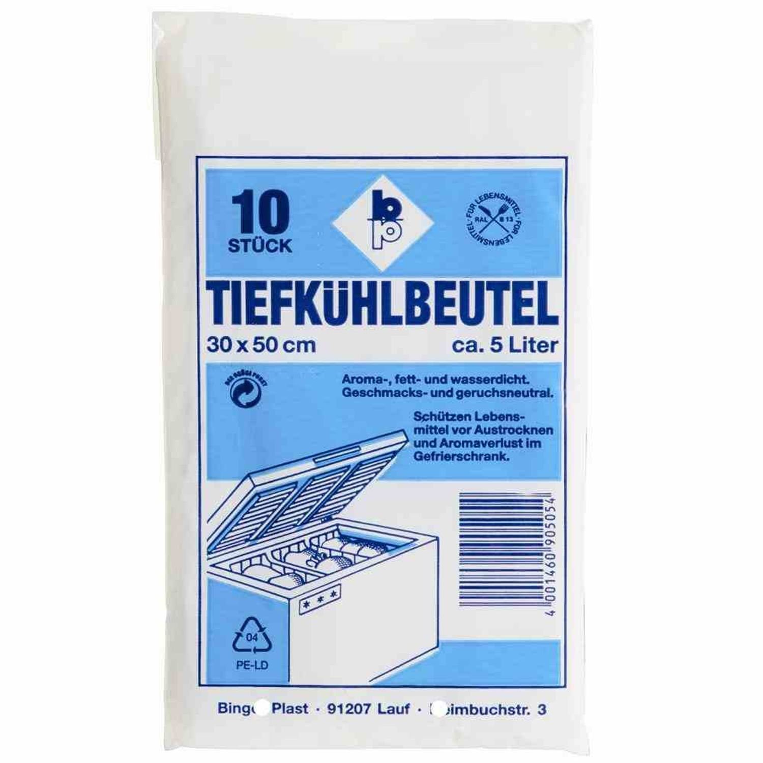 Bingo-Plast Gefrierbeutel Tiefkühlbeutel 5,0 l, 30 x 50 cm, 10 Stück