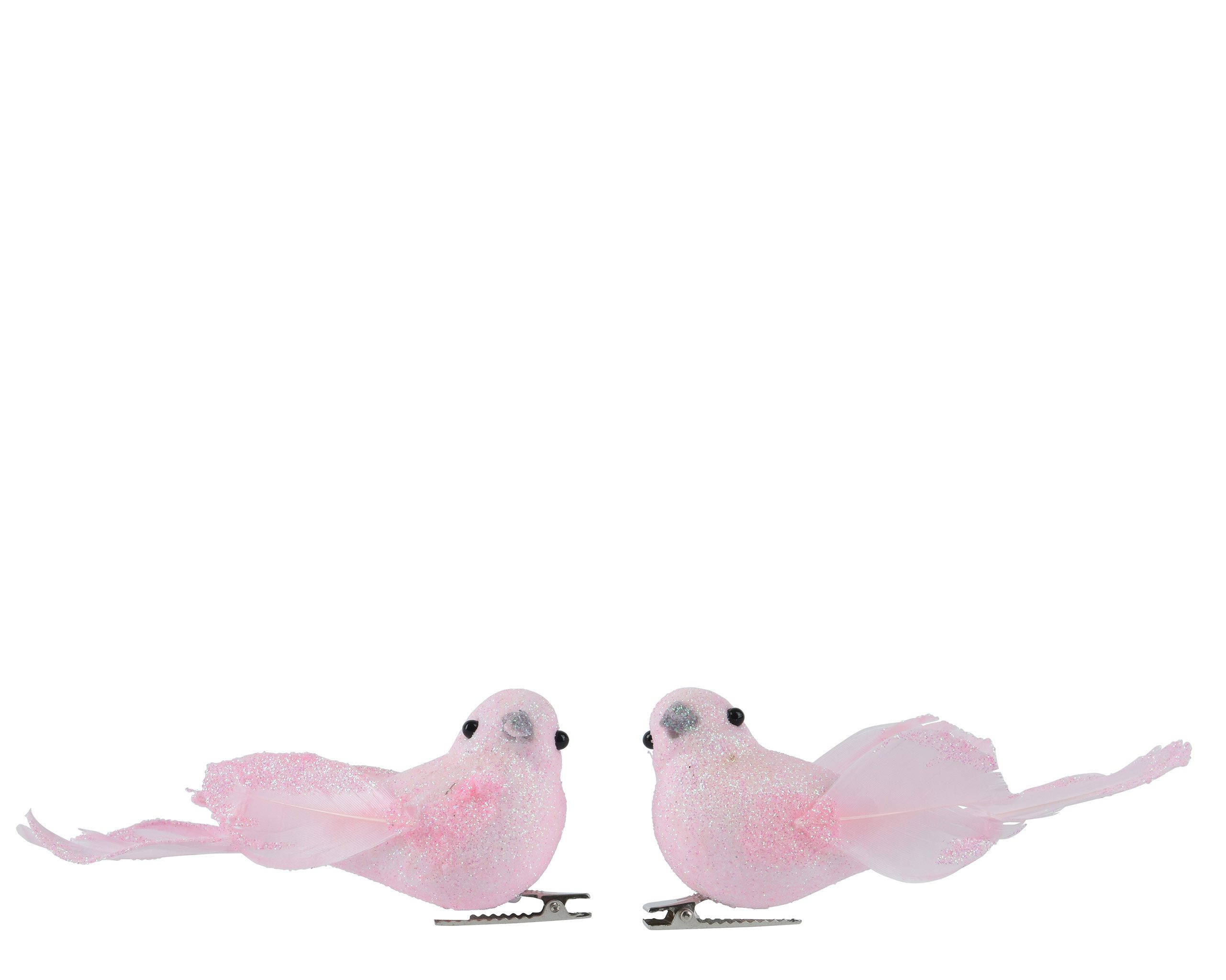 Kaemingk Christbaumschmuck, Christbaumschmuck Kunststoff Vögel mit Federn & Clip 11cm 2er Set Rosa