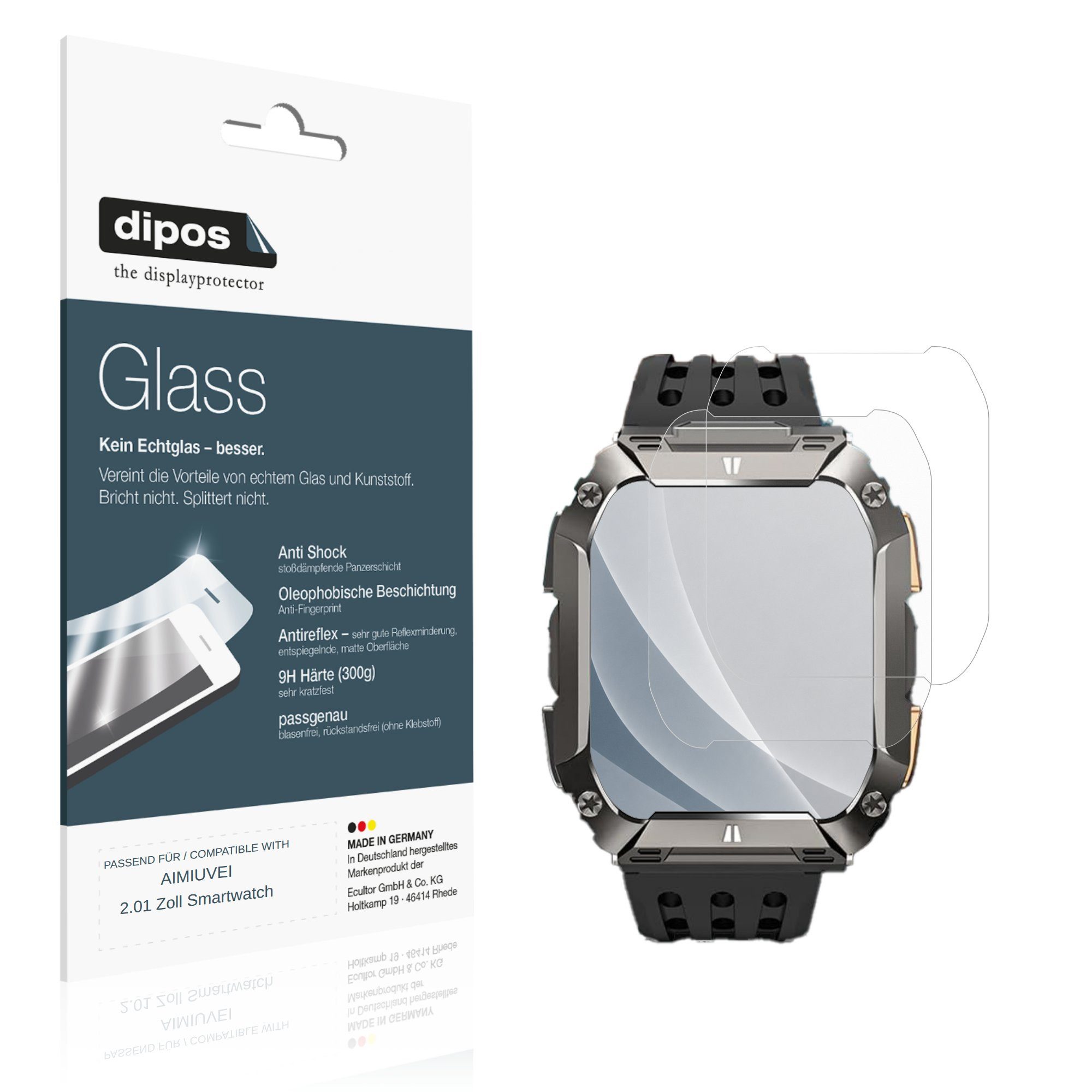 dipos Displayschutzfolie Schutzfolie für AIMIUVEI 2.01 Zoll Smartwatch, 2 Stück, Displayschutz Schutz Folie Made in Germany
