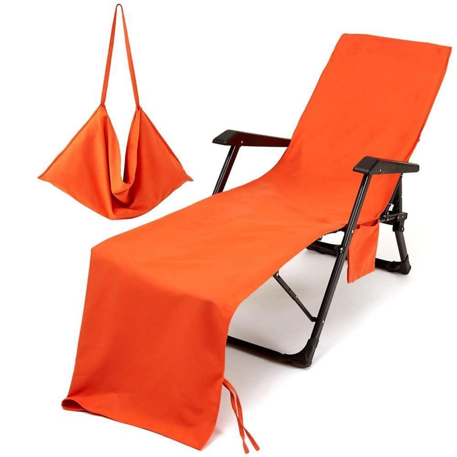 LuxusKollektion Strandtuch Liegestuhlhandtuch mit Taschen - Orange, (1-St)