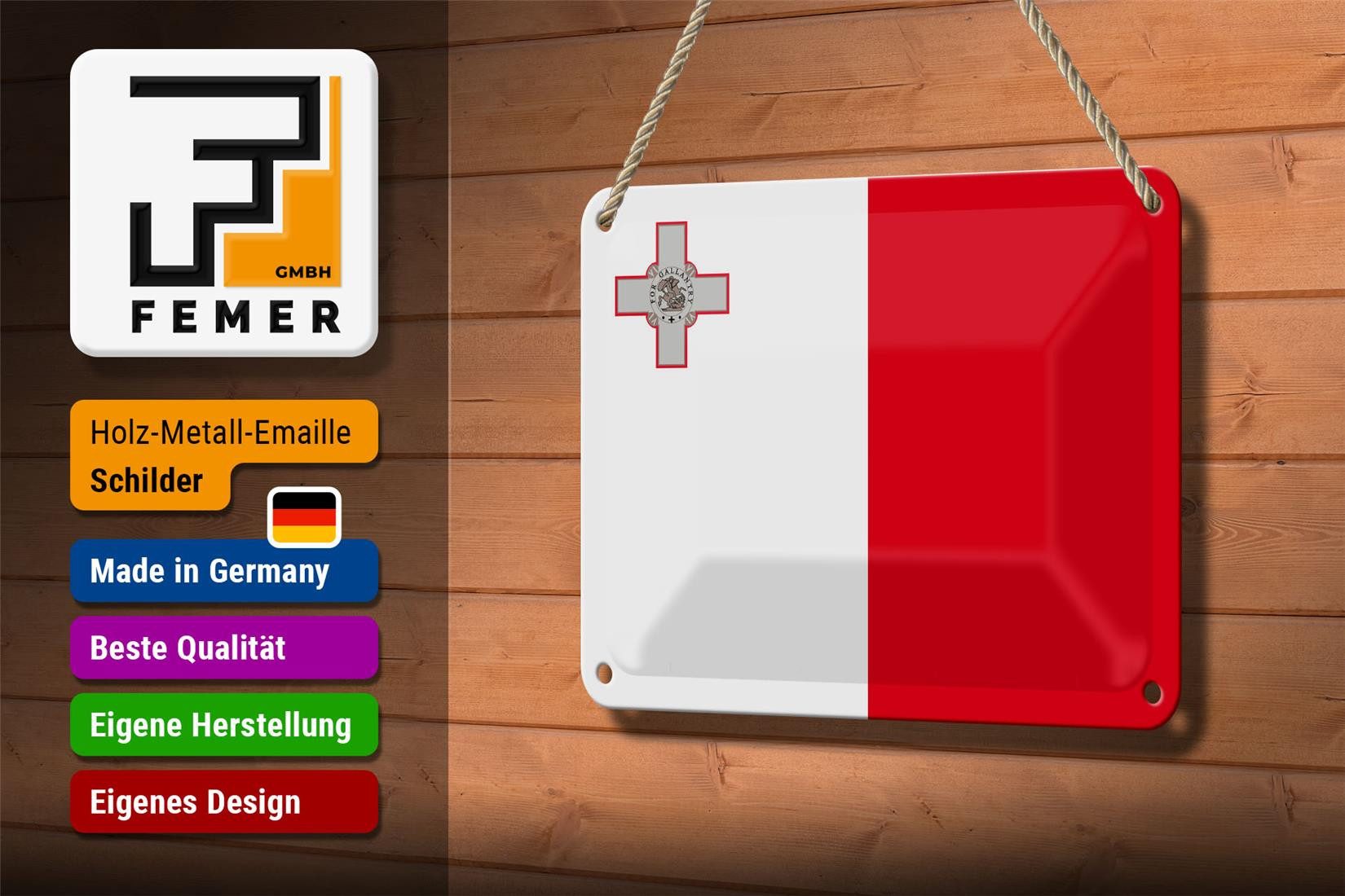 Femer GmbH Metallschild Flagge Maltas 18x12cm Flag of Malta, (1 St), gewölbte Oberfläche, abgerundete Ecken, umgeschlagene Kanten