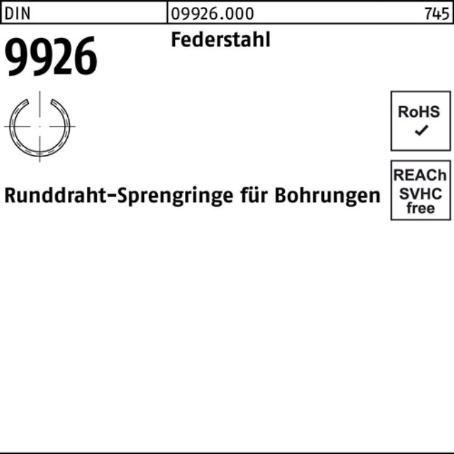 9926 DIN 2000 Runddraht Sprengring Stück DI Reyher 16 Federstahl Pack Sprengring 2000er
