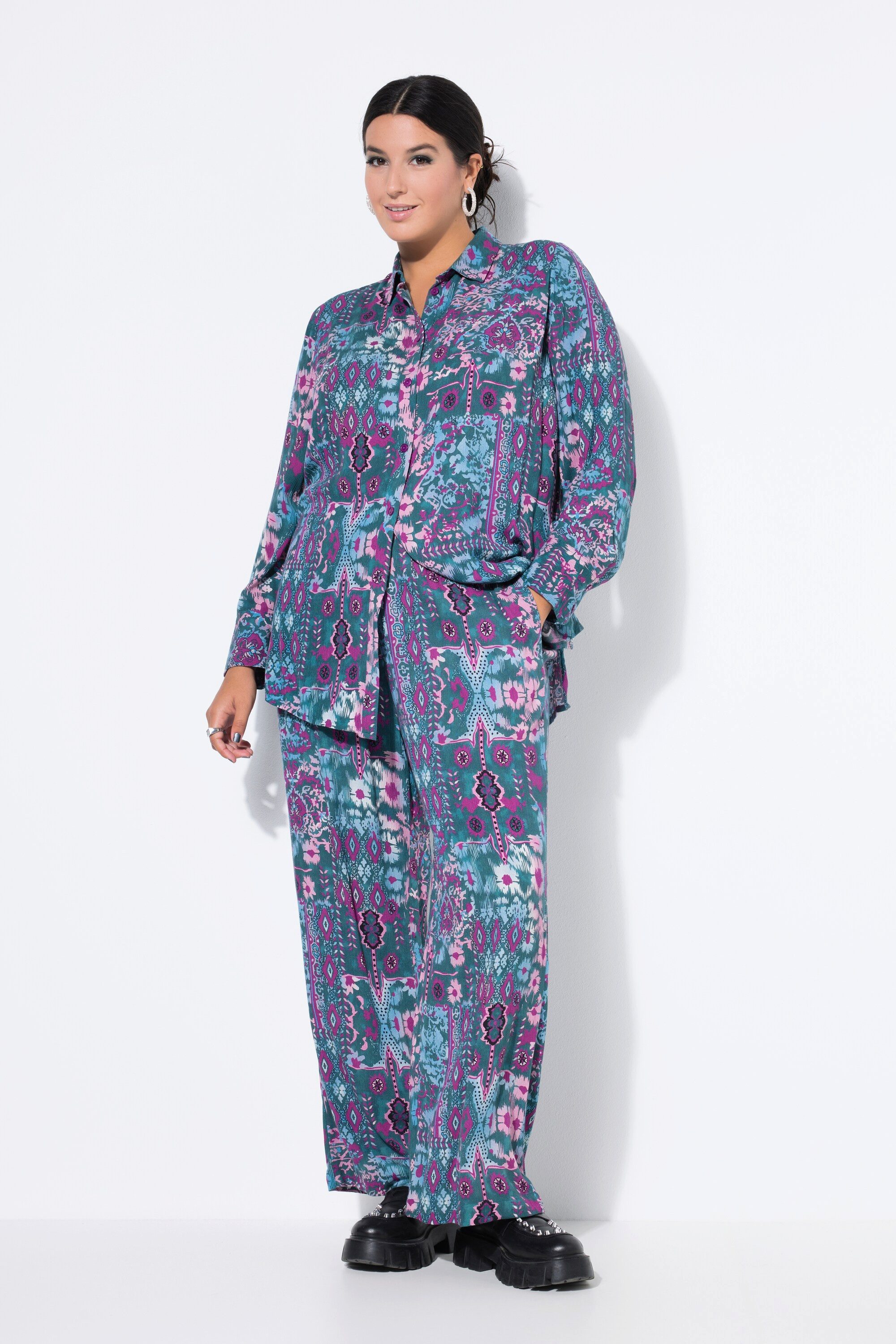 Studio Untold Schlupfhose Hose Wide Legs Strukturware Flower-Print
