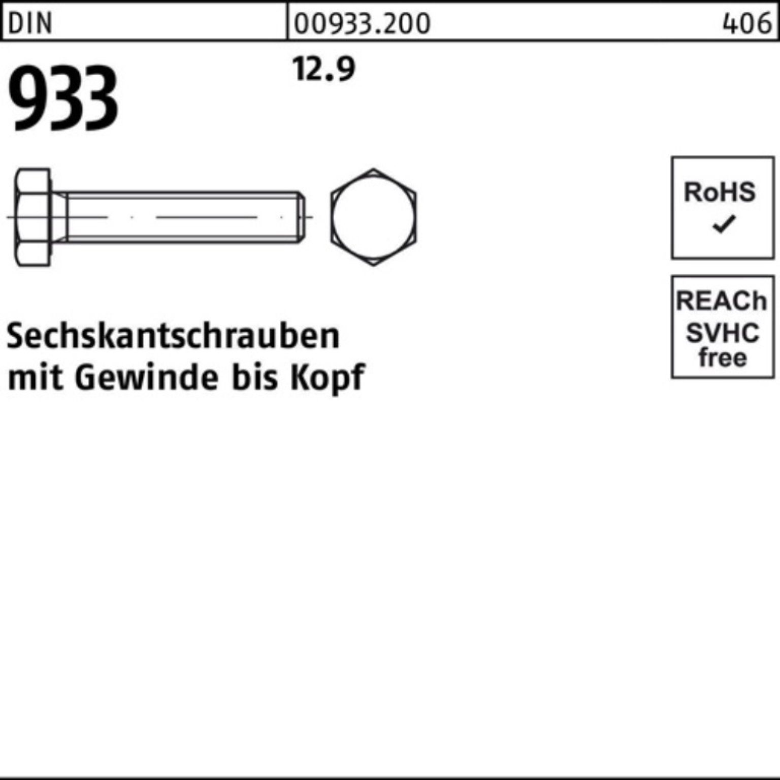 M16x Sechskantschraube 933 Sechskantschraube DIN 12.9 100er DIN 933 Reyher 50 35 VG Pack Stück