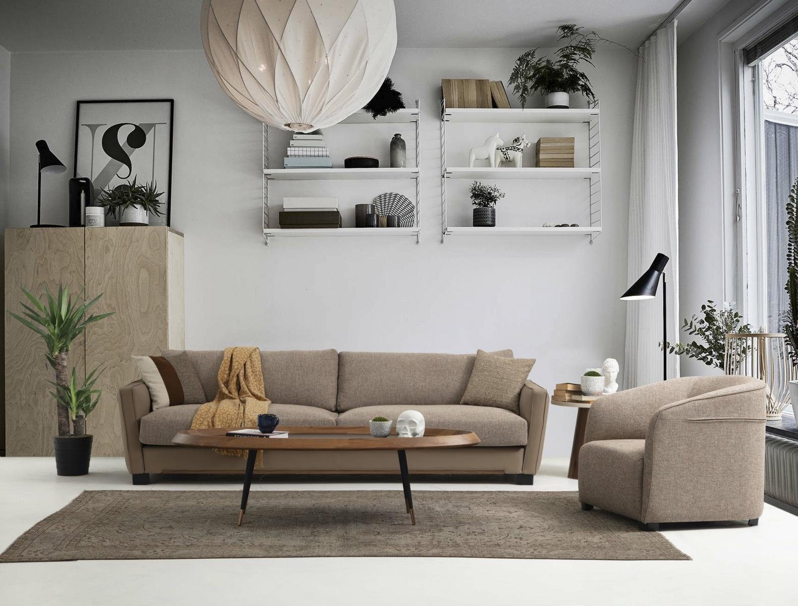 3-Sitzer Sofa Sessel), Modern Sitzer 431 Sofagarnitur + Wohnzimmer-Set 1x Made 1x in + Stoff Beige JVmoebel (3-St., Sessel 4-Sitzer 3tlg Europa Set Sofas, 1x