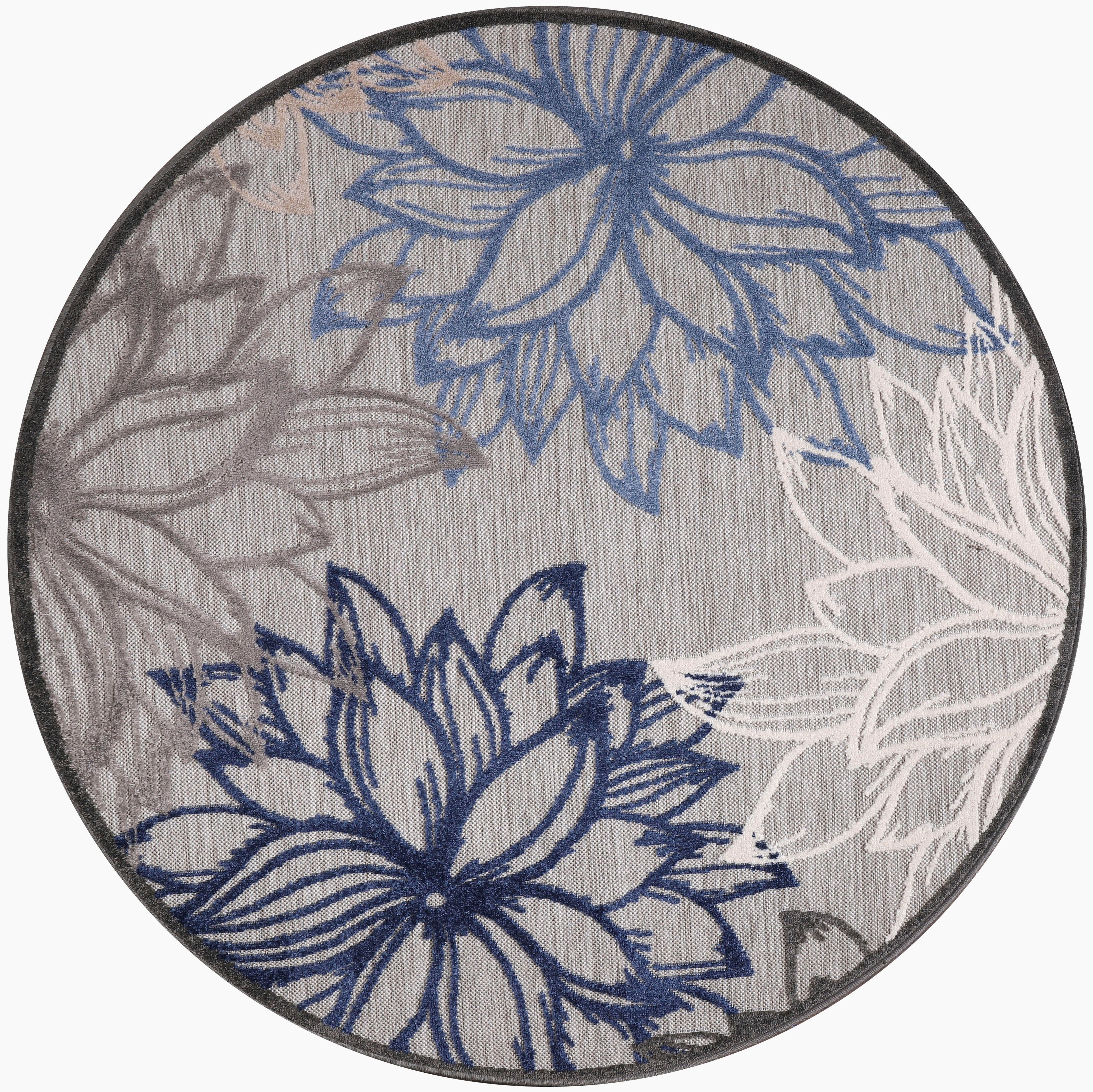 Sanat, Teppich florales graublau In- Balkon, und Floral Design, geeignet, rund, mm, 2, Höhe: 6 Outdoor Terasse