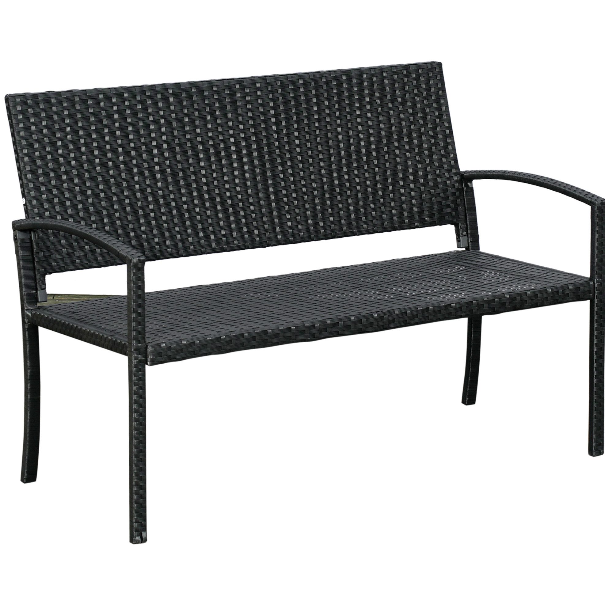 REDOM Gartenbank Polyrattan 2-Sitzer mit Stahlrahmen 122 x 60 x 87 cm schwarz (Packung, 1-St., Outdoor Bank modern Design für 2 Personen komfortabel), Parkbank Geflecht Sitzbank wetterfest für Garten Terrasse