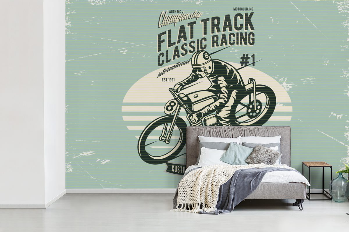 Zitat, Tapete Wallpaper bedruckt, Schlafzimmer, für - Wohnzimmer, (6 Motorrad Fototapete MuchoWow Matt, Vinyl Kinderzimmer, St), Retro -