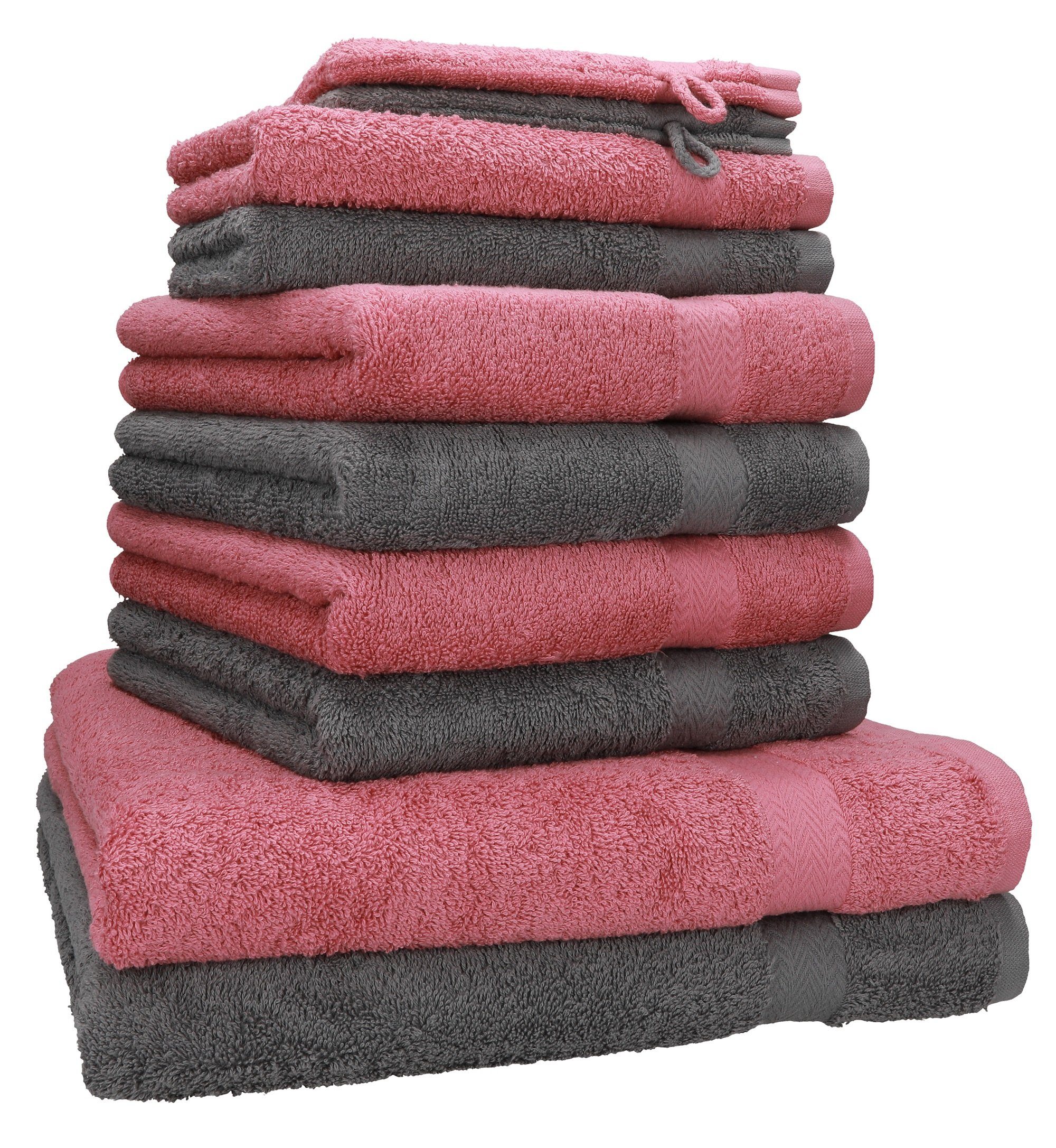 Betz Handtuch Set 10-TLG. Handtuch-Set Premium 100% Baumwolle 2 Duschtücher  4 Handtücher 2 Gästetücher 2 Waschhandschuhe Farbe Altrosa & Anthrazit,  100% Baumwolle, (10-tlg)
